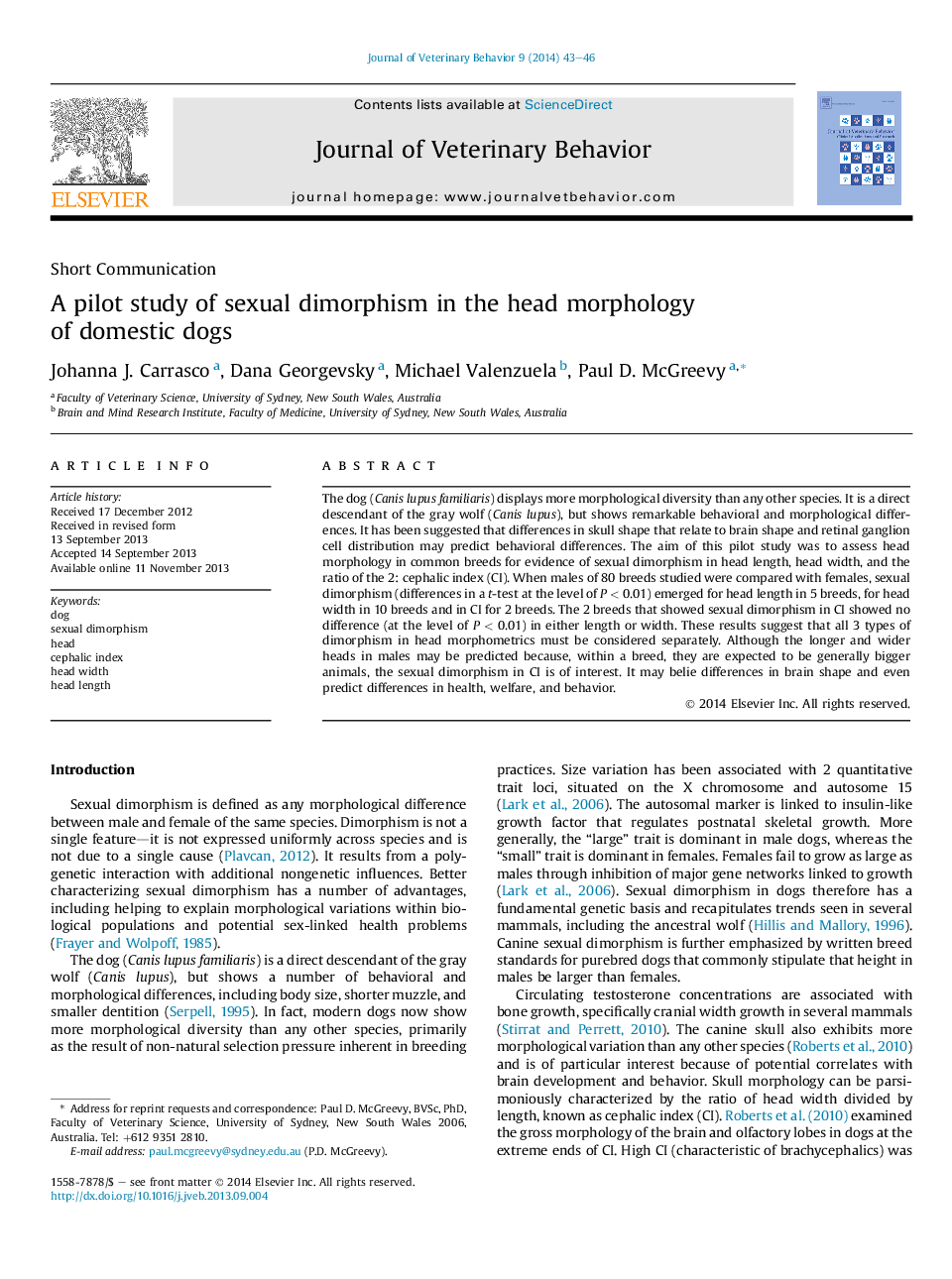 A pilot study of sexual dimorphism in the head morphology of domestic dogs