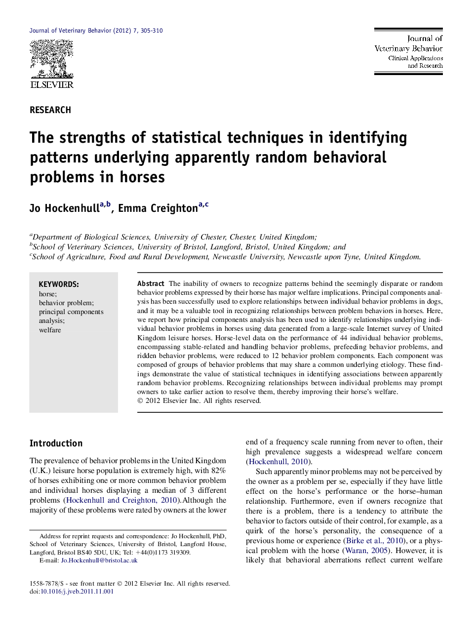 The strengths of statistical techniques in identifying patterns underlying apparently random behavioral problems in horses