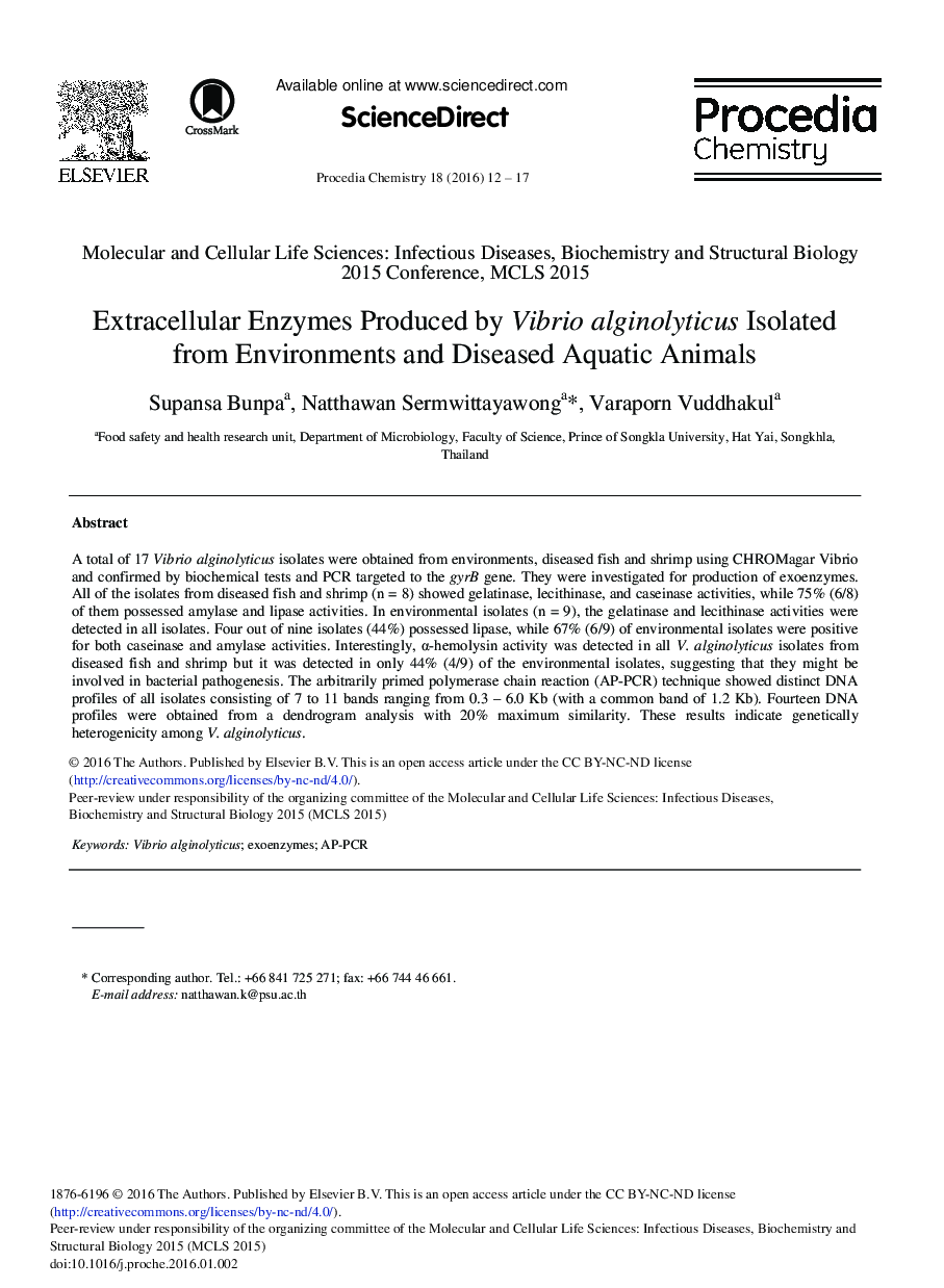 Extracellular Enzymes Produced by Vibrio alginolyticus Isolated from Environments and Diseased Aquatic Animals 