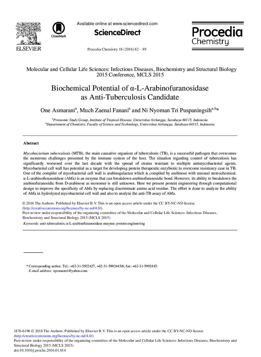 Biochemical Potential of α-L-Arabinofuranosidase as Anti-Tuberculosis Candidate 