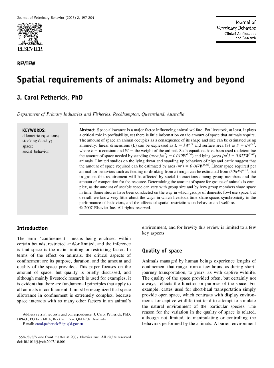 Spatial requirements of animals: Allometry and beyond