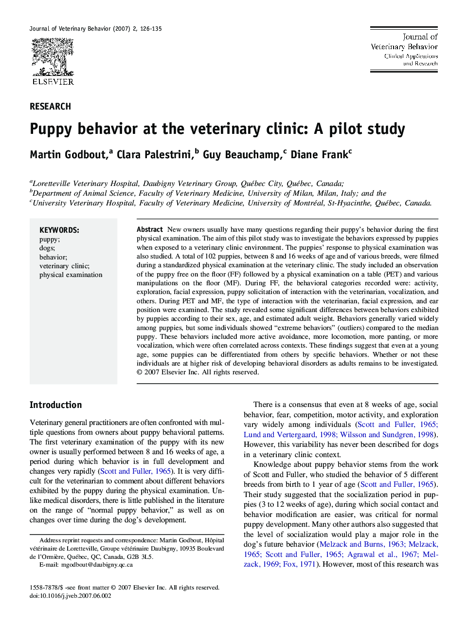 Puppy behavior at the veterinary clinic: A pilot study