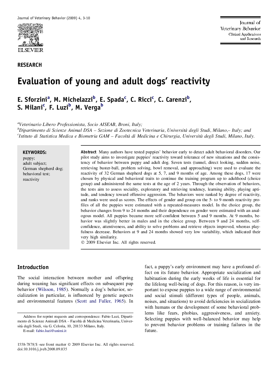 Evaluation of young and adult dogs' reactivity