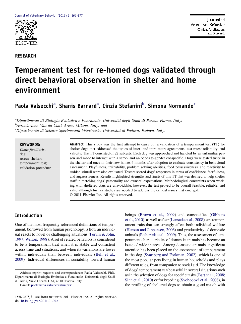 Temperament test for re-homed dogs validated through direct behavioral observation in shelter and home environment