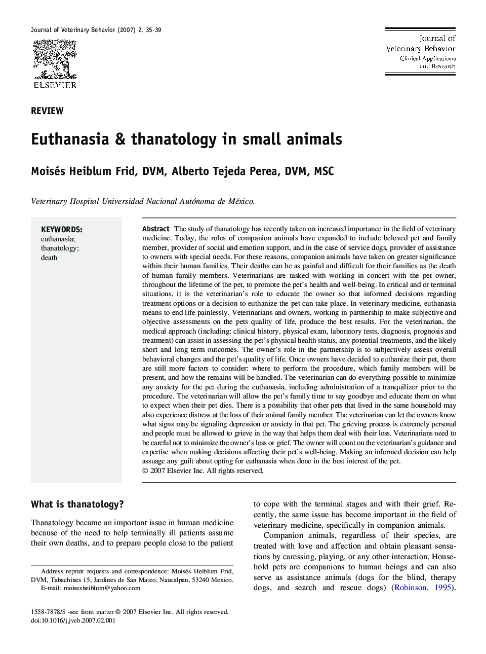 Euthanasia & thanatology in small animals