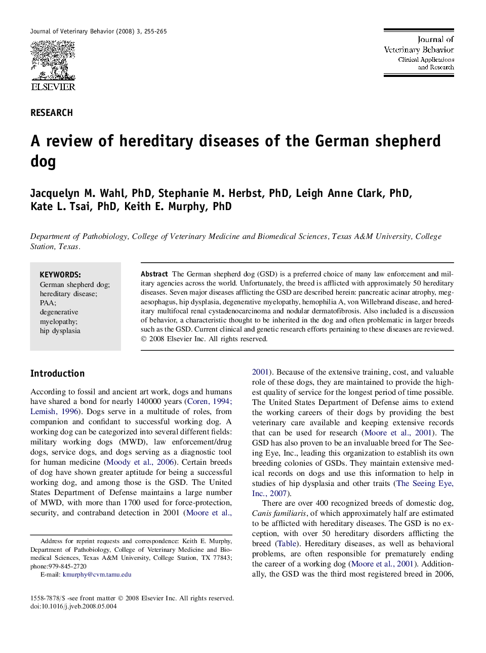 A review of hereditary diseases of the German shepherd dog