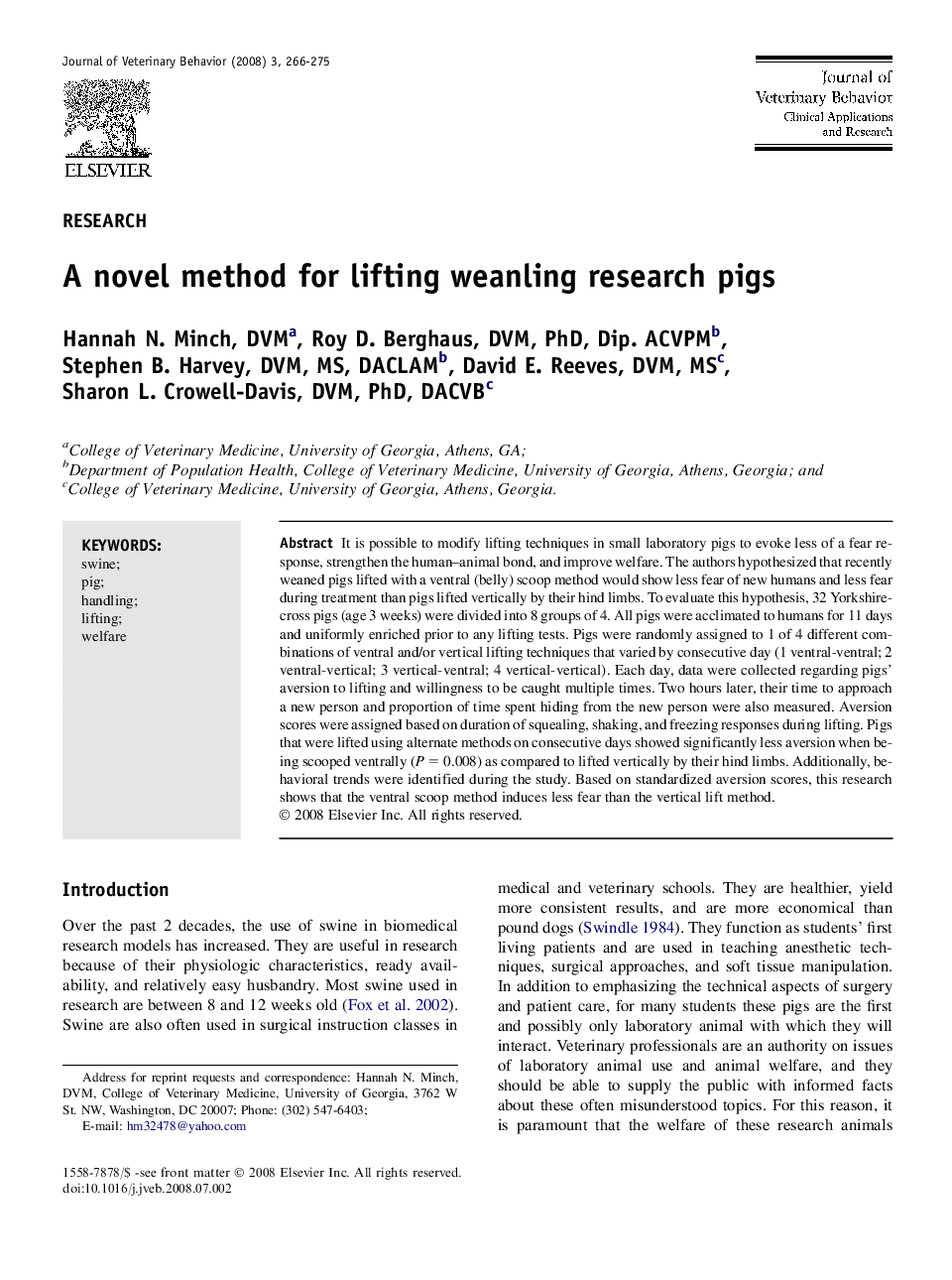 A novel method for lifting weanling research pigs