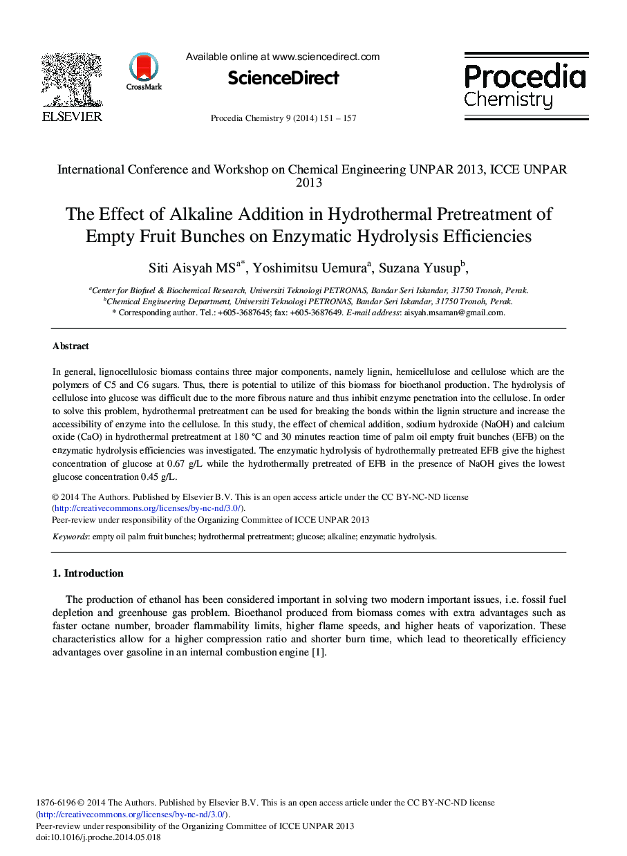 The Effect of Alkaline Addition in Hydrothermal Pretreatment of Empty Fruit Bunches on Enzymatic Hydrolysis Efficiencies 