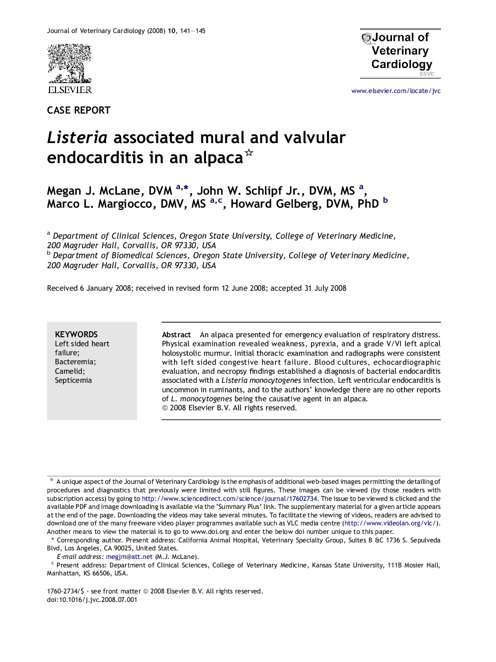 Listeria associated mural and valvular endocarditis in an alpaca 