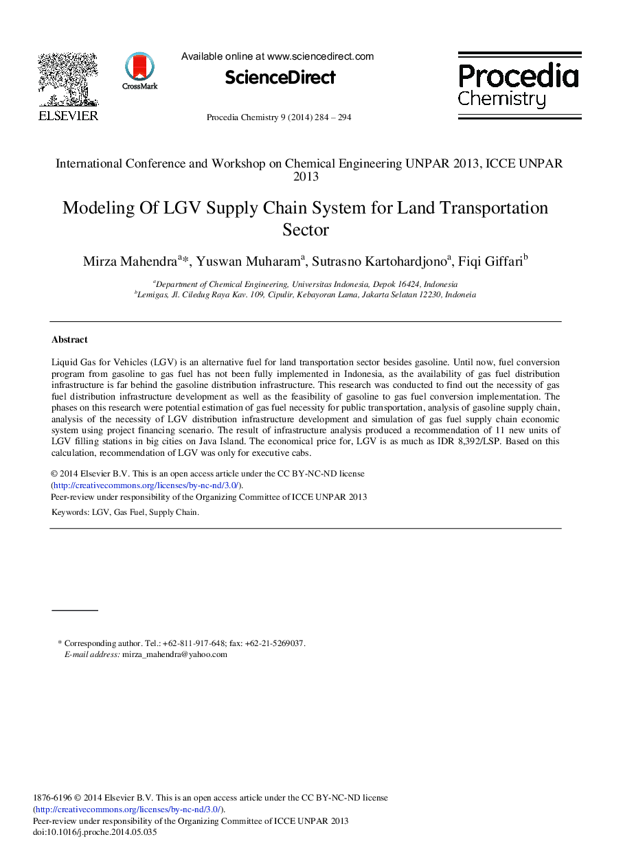 Modeling of LGV Supply Chain System for Land Transportation Sector 