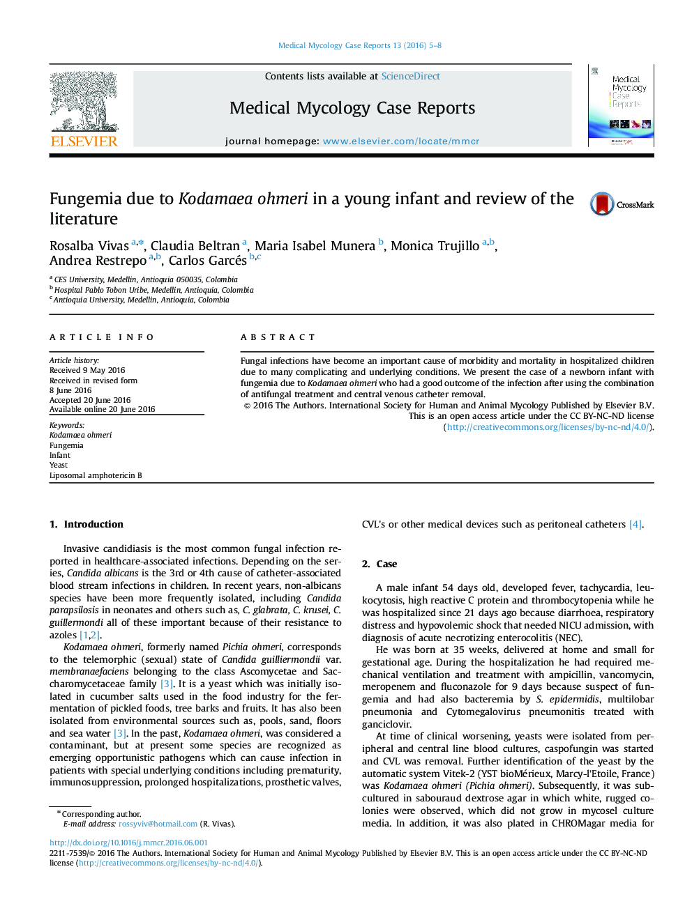 Fungemia due to Kodamaea ohmeri in a young infant and review of the literature