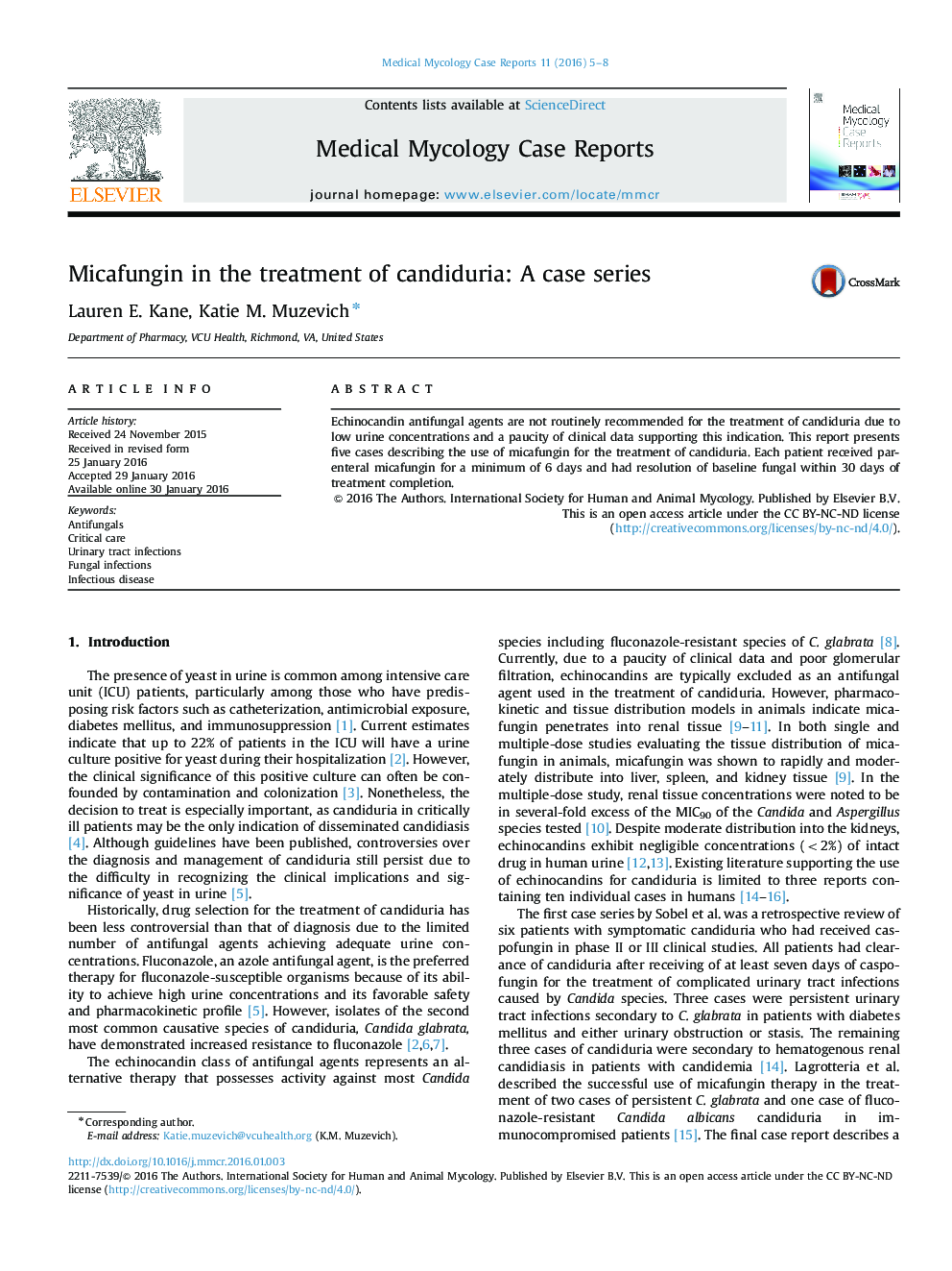 Micafungin in the treatment of candiduria: A case series