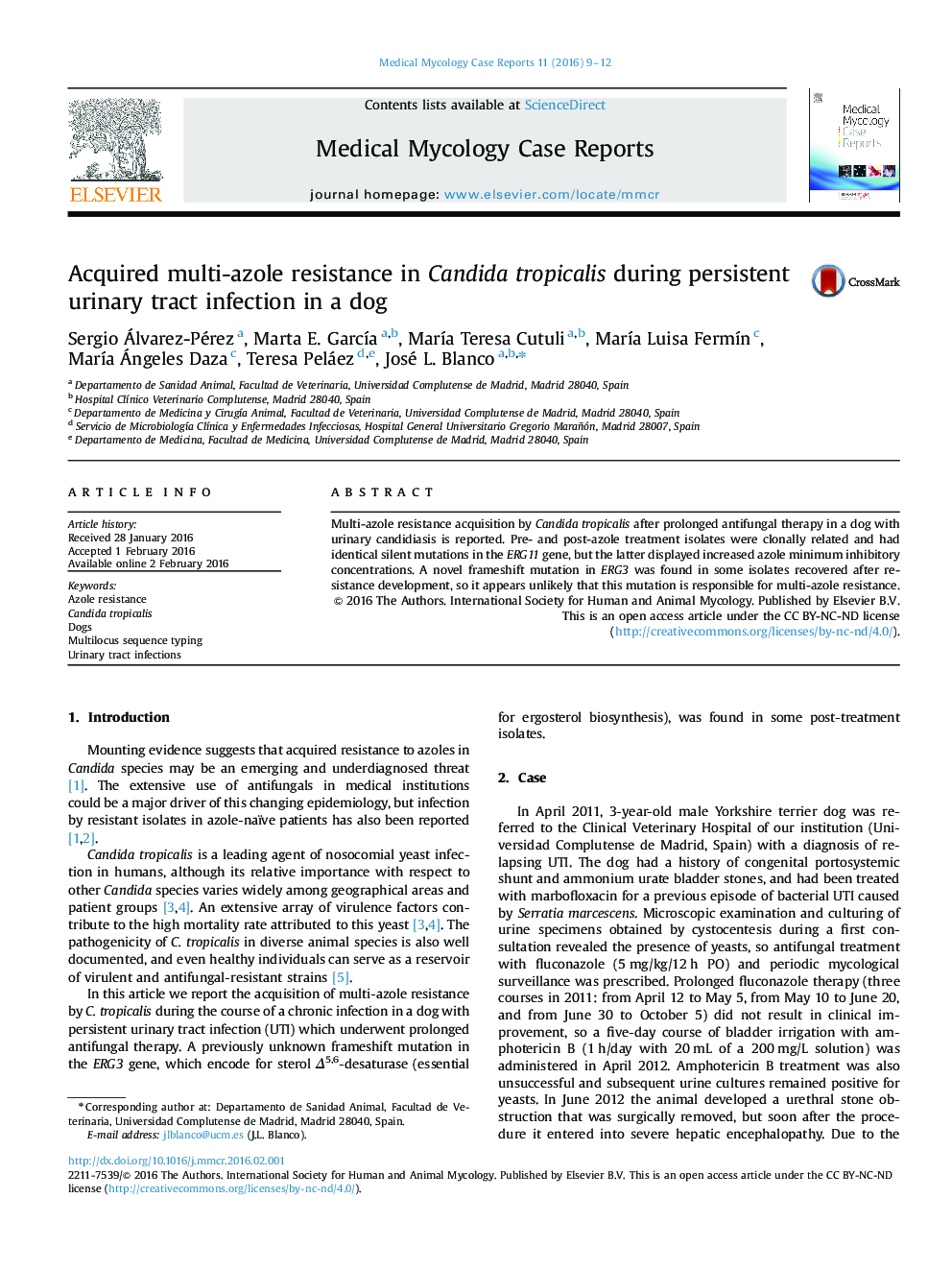 Acquired multi-azole resistance in Candida tropicalis during persistent urinary tract infection in a dog