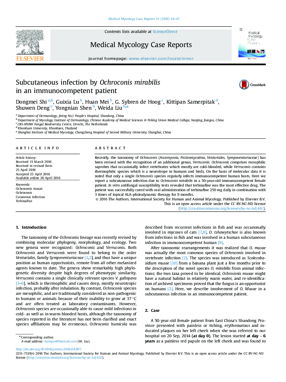 Subcutaneous infection by Ochroconis mirabilis in an immunocompetent patient