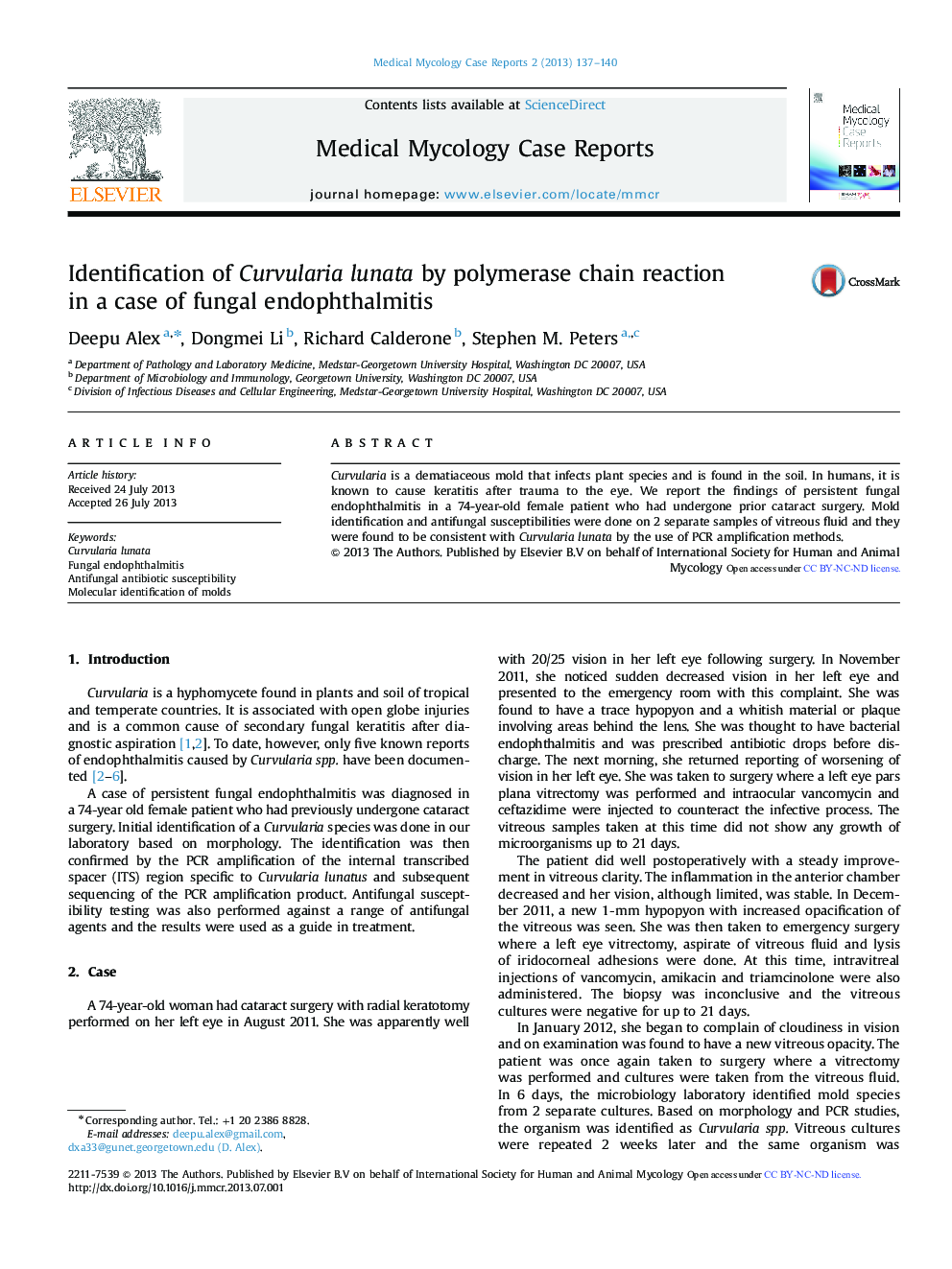 Identification of Curvularia lunata by polymerase chain reaction in a case of fungal endophthalmitis