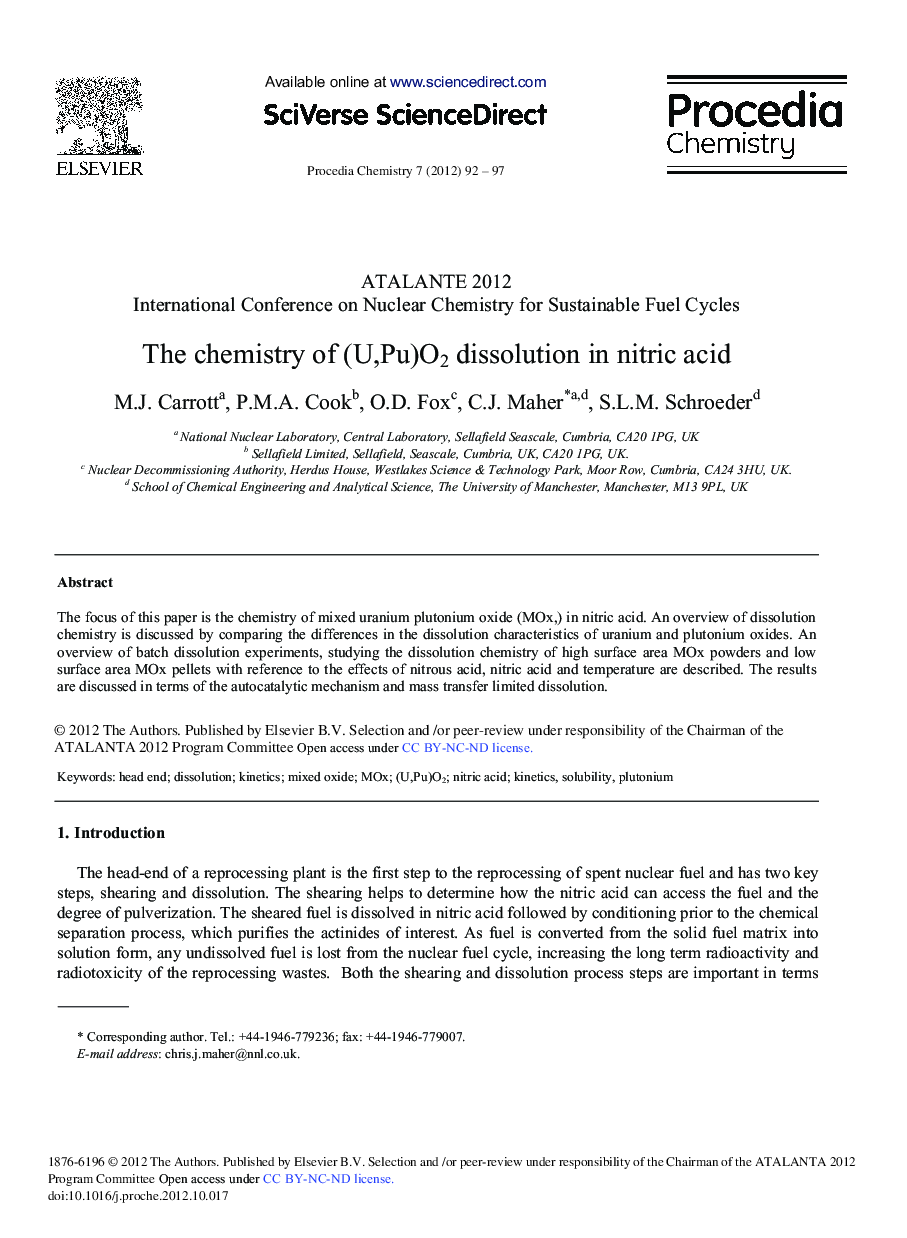 The Chemistry of (U,Pu)O2 Dissolution in Nitric Acid 