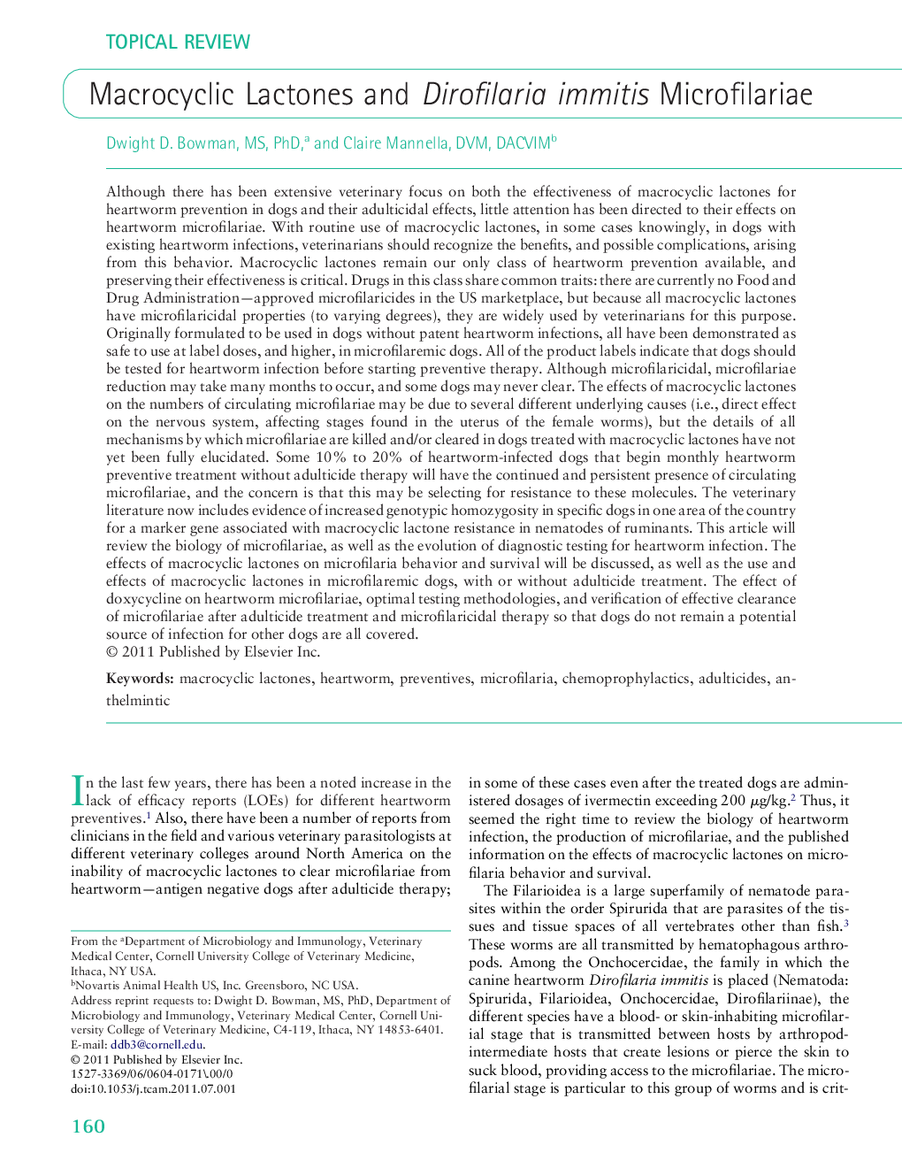 Macrocyclic Lactones and Dirofilaria immitis Microfilariae