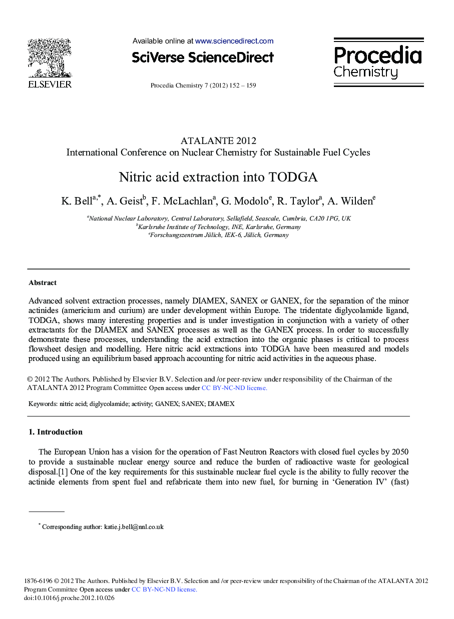 Nitric Acid Extraction into TODGA 