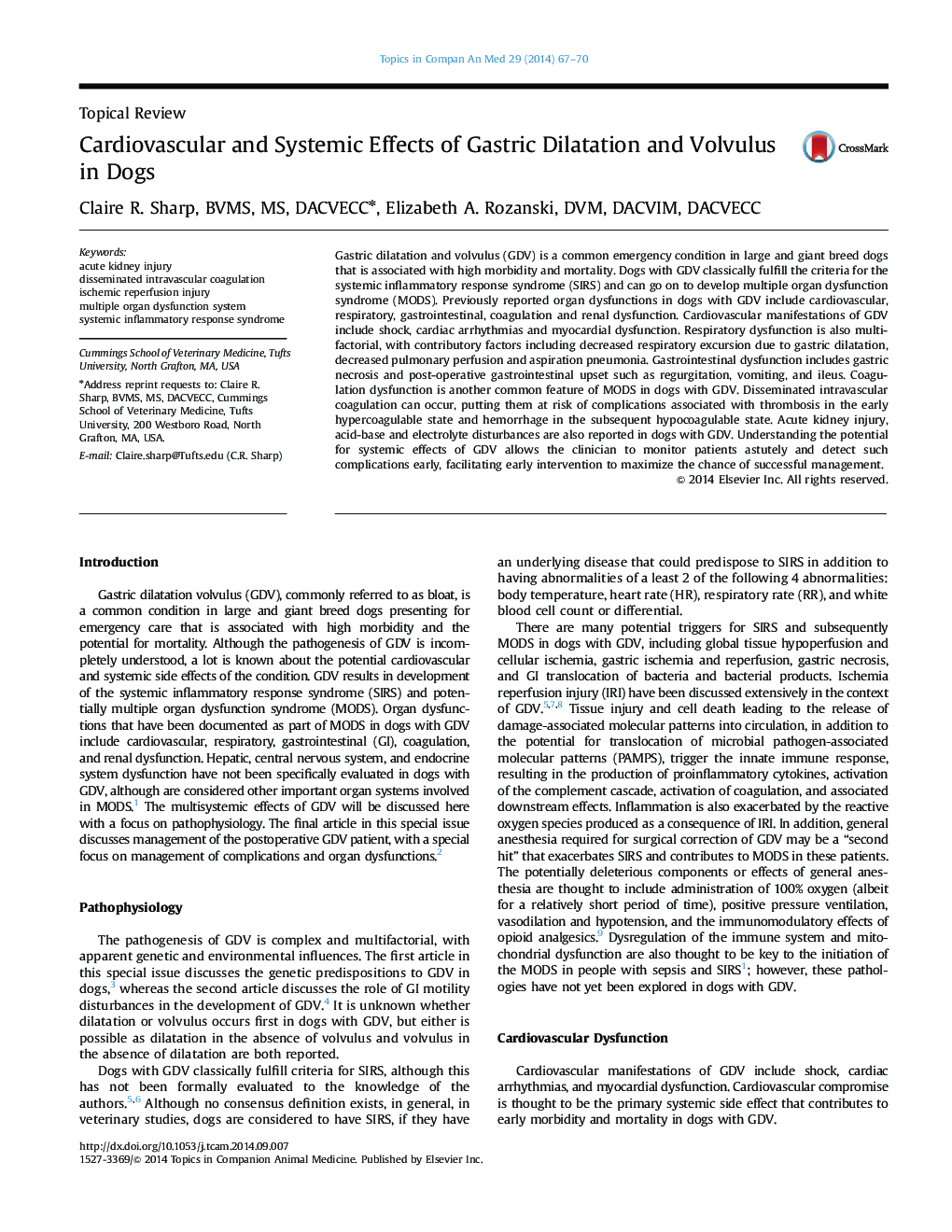 Cardiovascular and Systemic Effects of Gastric Dilatation and Volvulus in Dogs