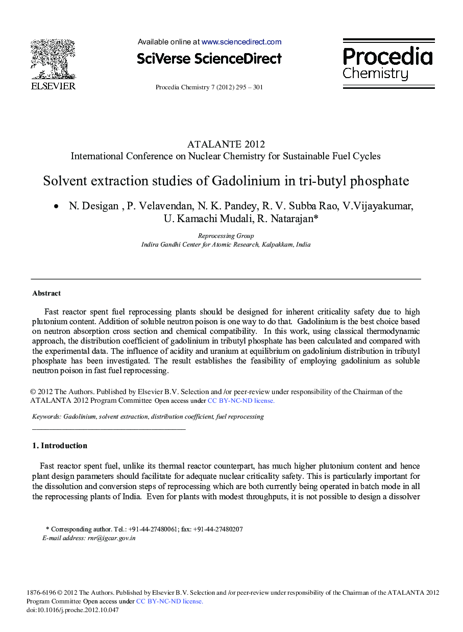 Solvent Extraction Studies of Gadolinium in Tri-Butyl Phosphate 