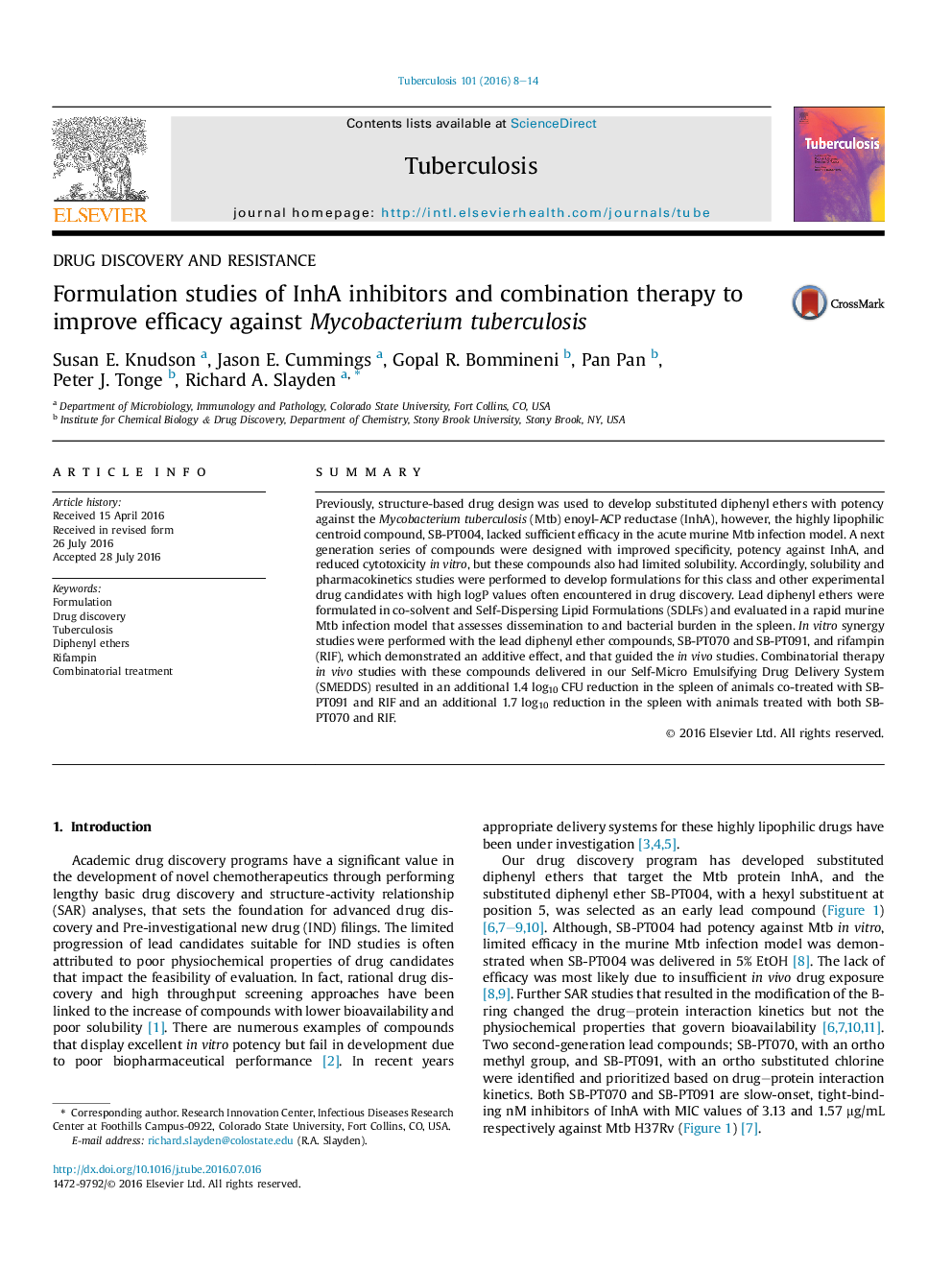 Formulation studies of InhA inhibitors and combination therapy to improve efficacy against Mycobacterium tuberculosis