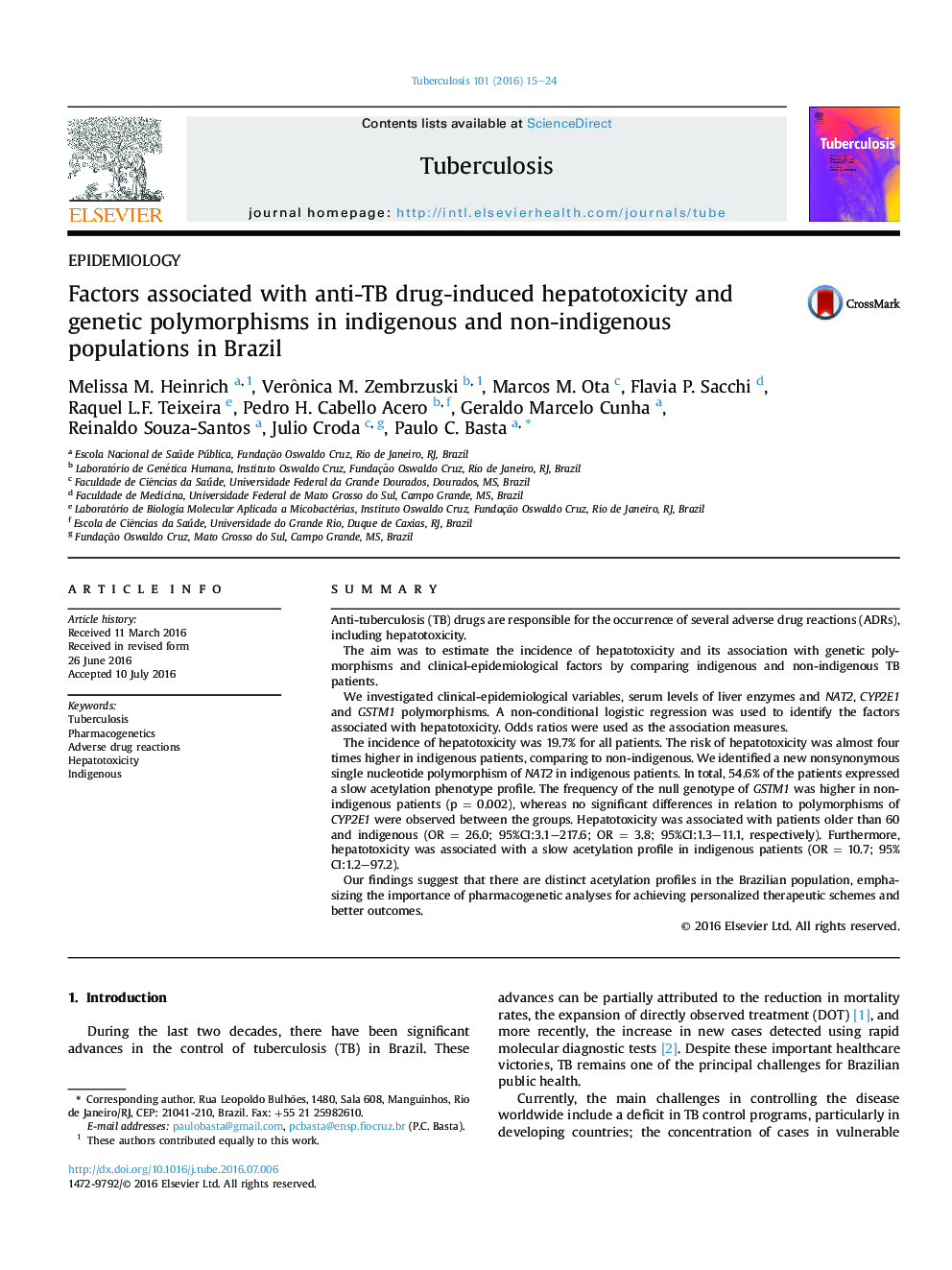 عوامل مرتبط با سمیت کبدی ناشی از داروی ضدسل و پلی مورفیسم ژنتیکی در جمعیت های بومی و غیربومی در برزیل