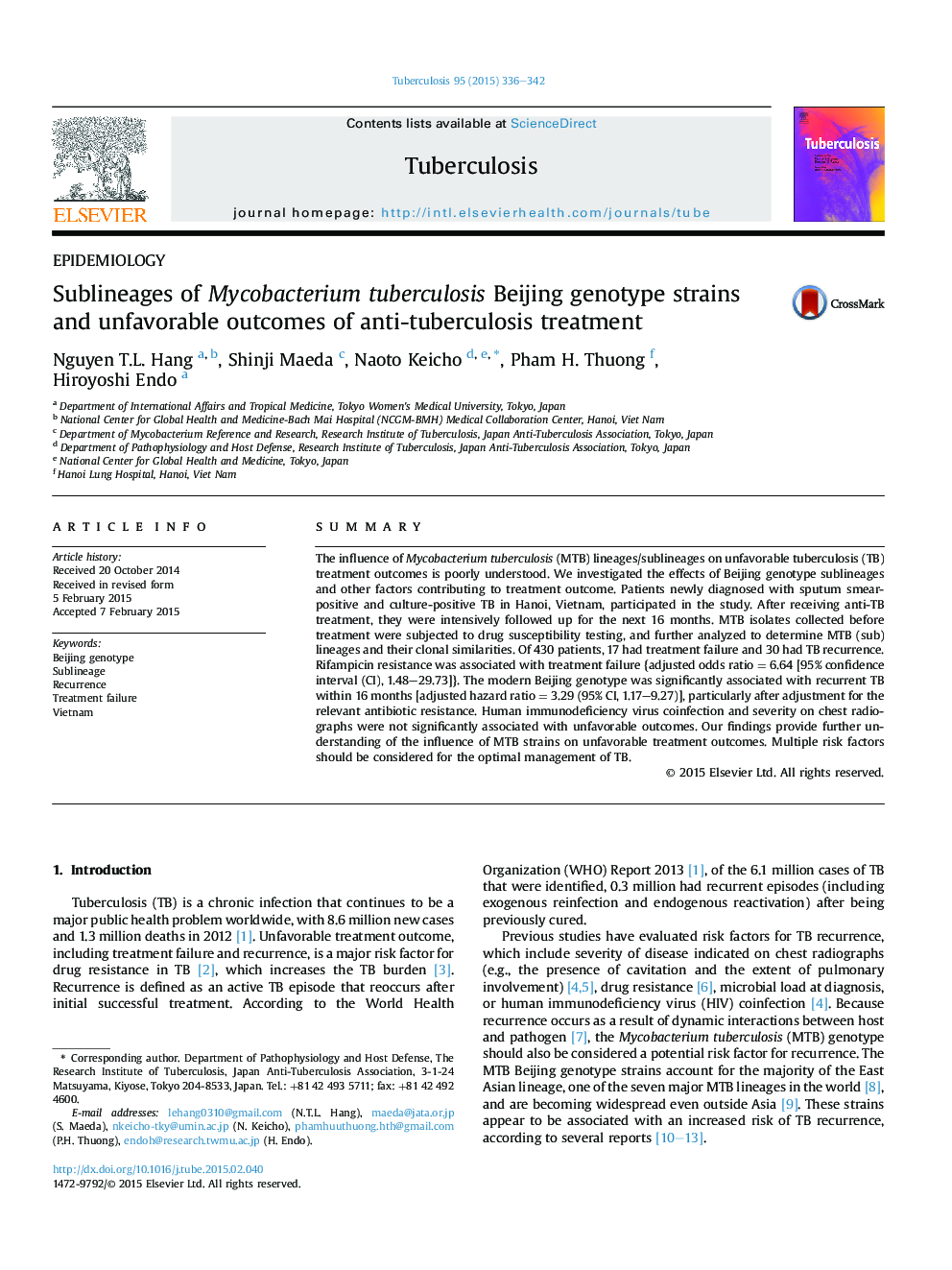 Sublineages of Mycobacterium tuberculosis Beijing genotype strains and unfavorable outcomes of anti-tuberculosis treatment