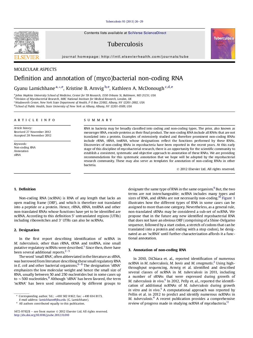 Definition and annotation of (myco)bacterial non-coding RNA