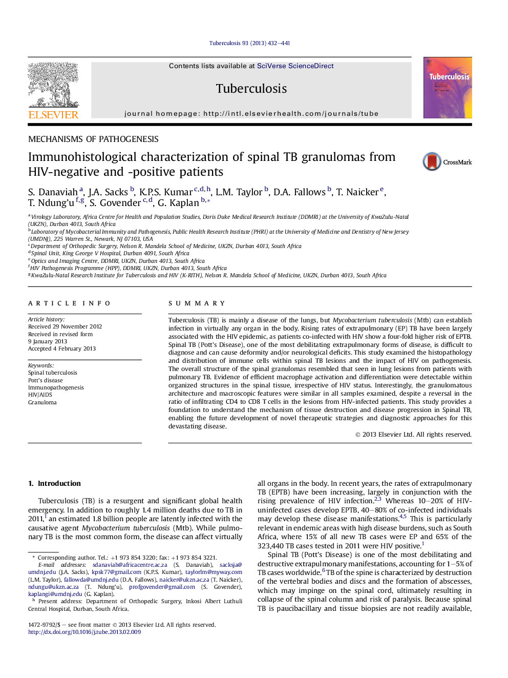 Immunohistological characterization of spinal TB granulomas from HIV-negative and -positive patients