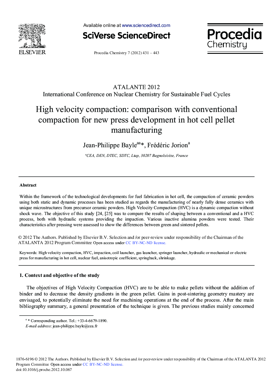 High Velocity Compaction: Comparison with Conventional Compaction for New Press Development in Hot Cell Pellet Manufacturing 
