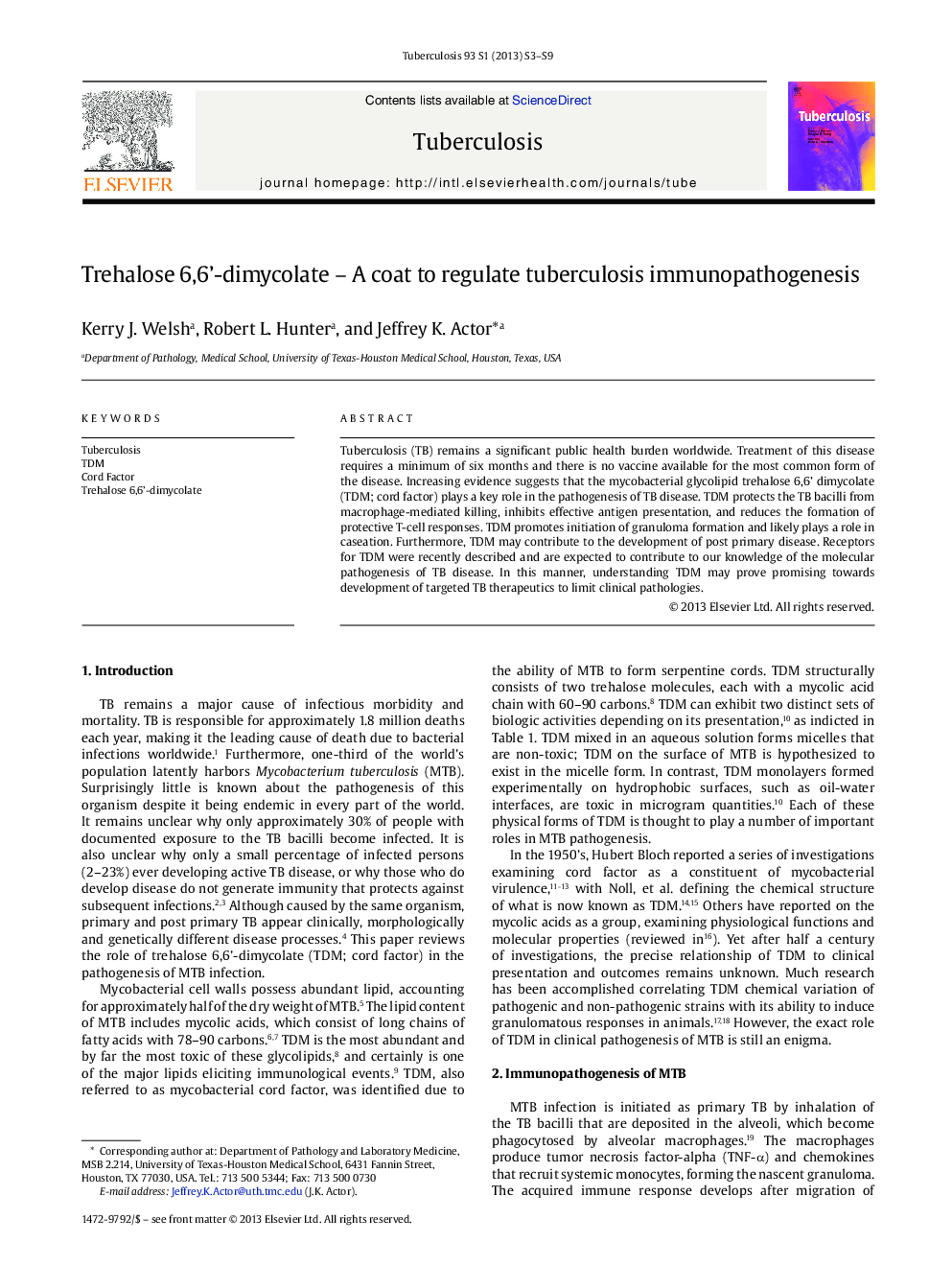 Trehalose 6,6′-dimycolate – A coat to regulate tuberculosis immunopathogenesis