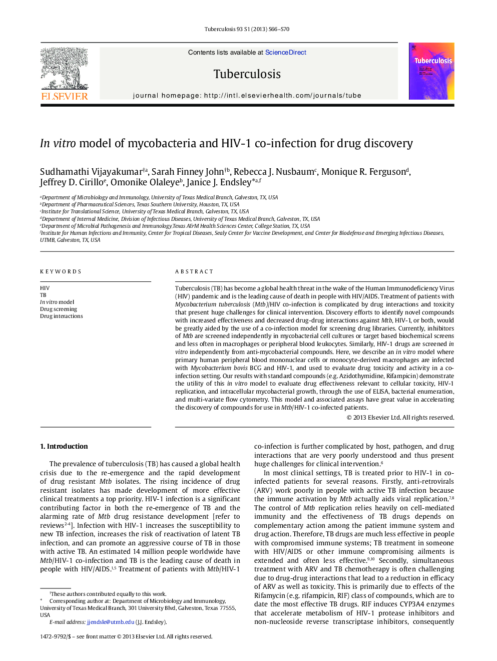 In vitro model of mycobacteria and HIV-1 co-infection for drug discovery