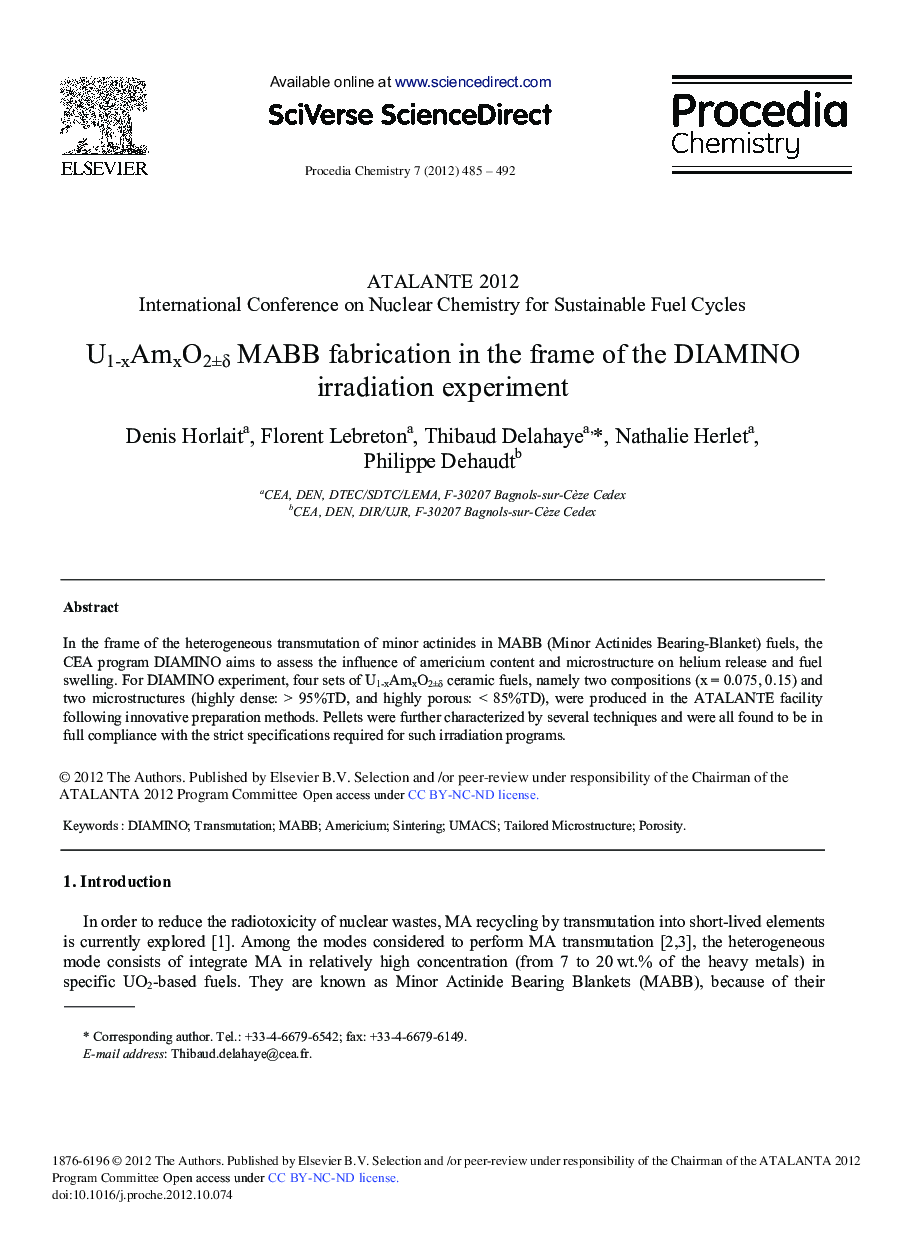 U1-xAmxO2±δ MABB Fabrication in the Frame of the DIAMINO Irradiation Experiment 