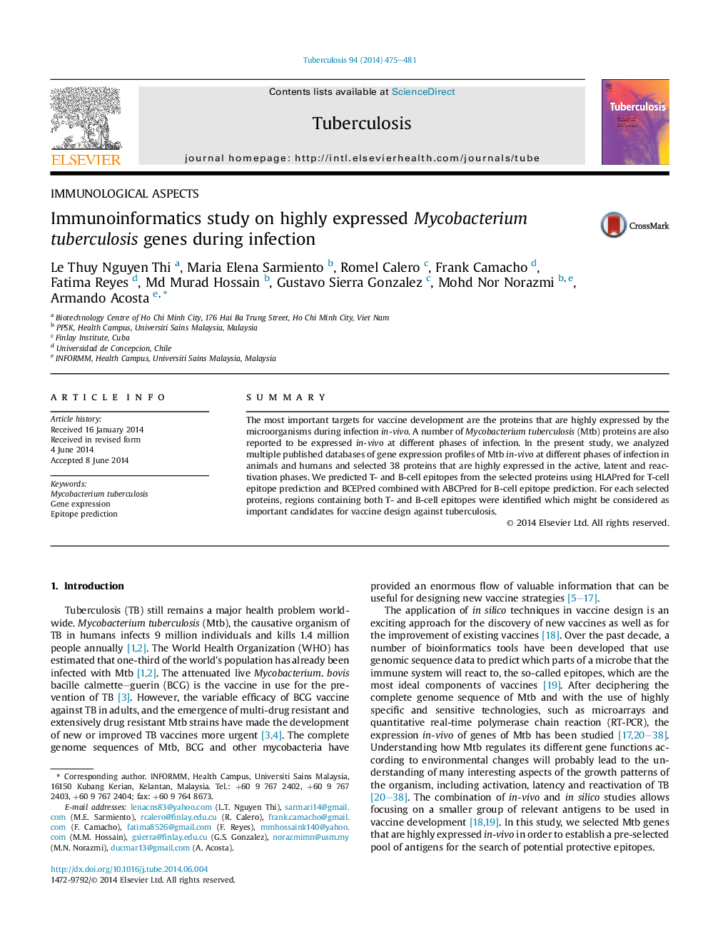 Immunoinformatics study on highly expressed Mycobacterium tuberculosis genes during infection