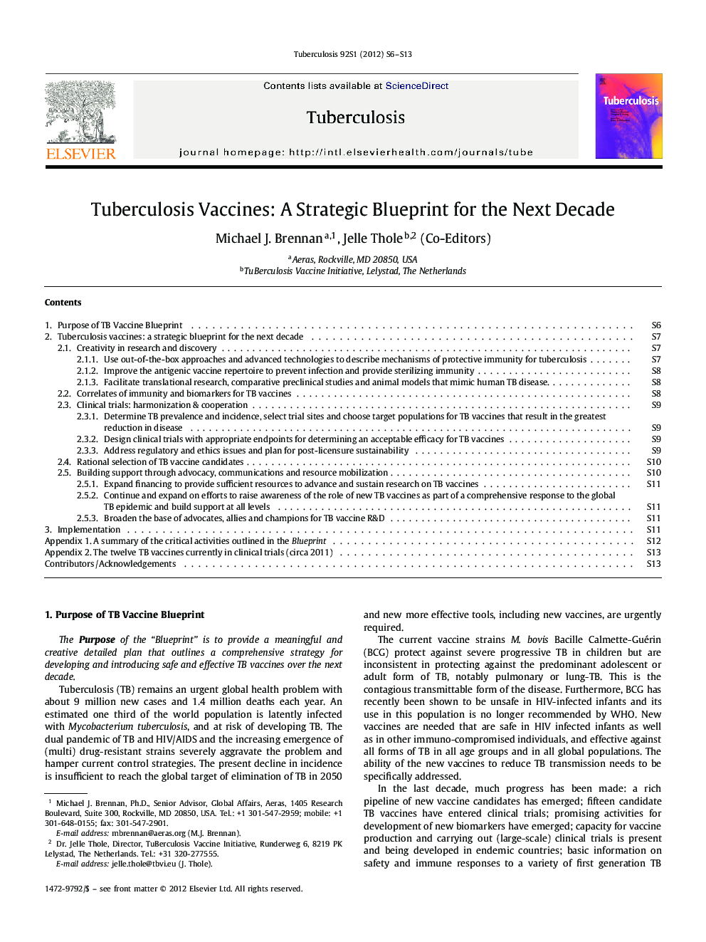 Tuberculosis Vaccines: A Strategic Blueprint for the Next Decade