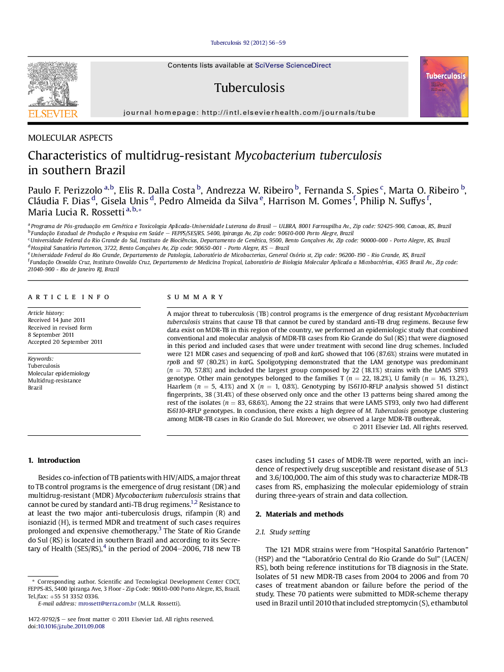 Characteristics of multidrug-resistant Mycobacterium tuberculosis in southern Brazil