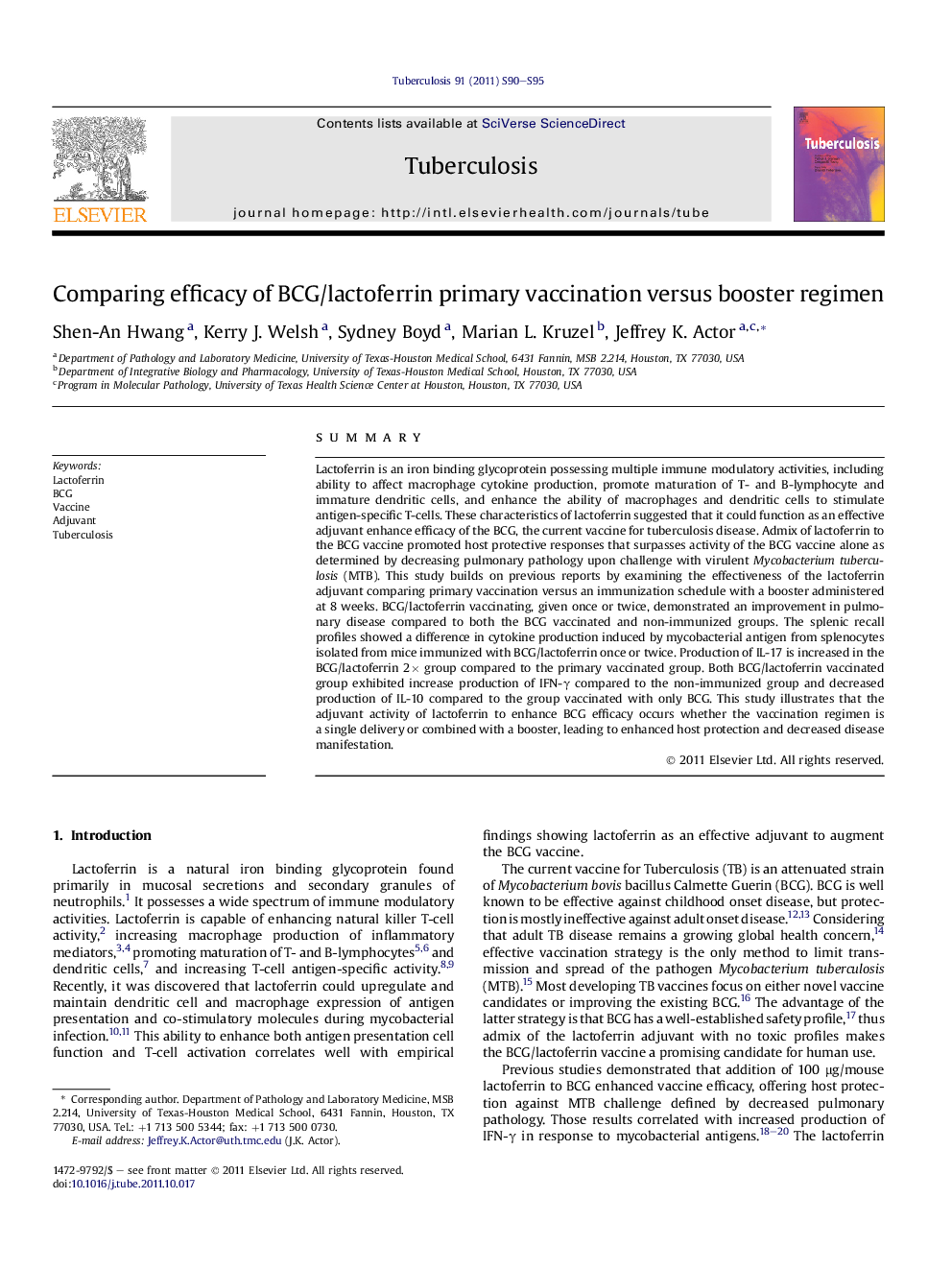 Comparing efficacy of BCG/lactoferrin primary vaccination versus booster regimen