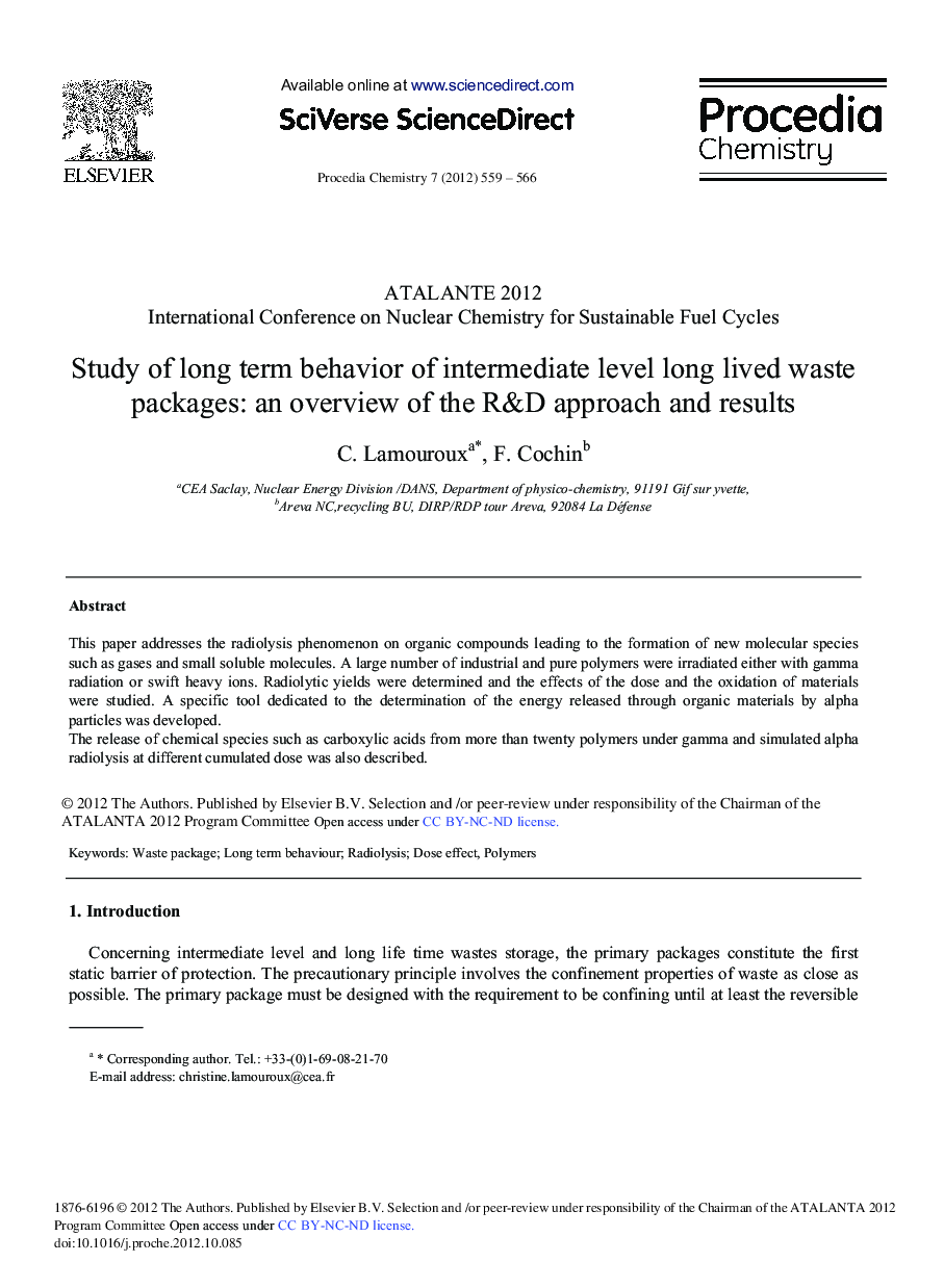 Study of Long Term Behavior of Intermediate Level Long Lived Waste Packages: An Overview of the R&D Approach and Results 