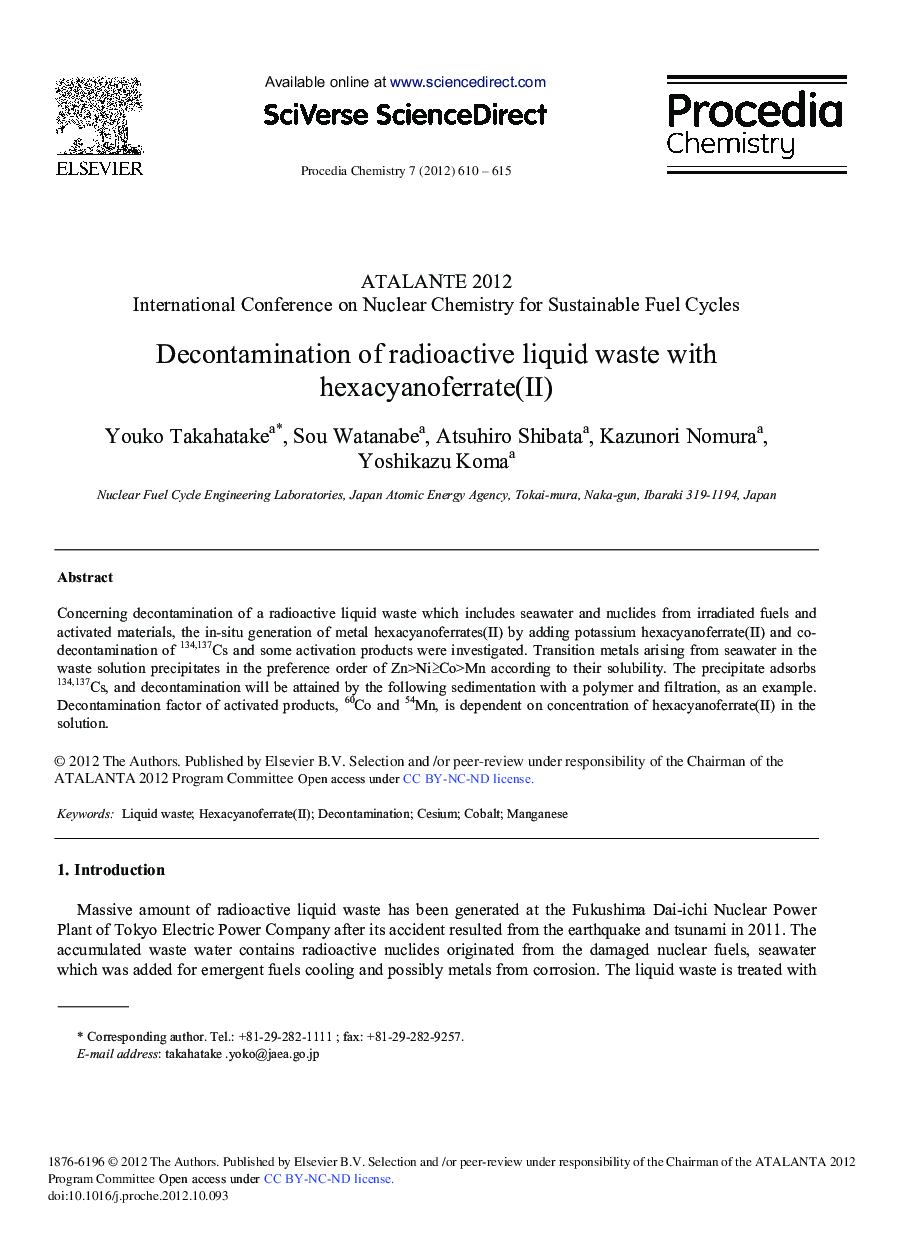Decontamination of Radioactive Liquid Waste with Hexacyanoferrate(II) 
