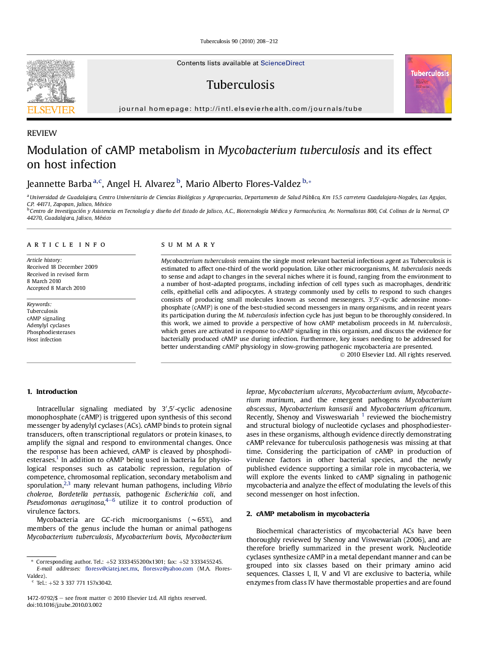 Modulation of cAMP metabolism in Mycobacterium tuberculosis and its effect on host infection