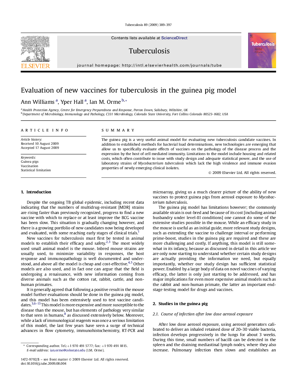 Evaluation of new vaccines for tuberculosis in the guinea pig model