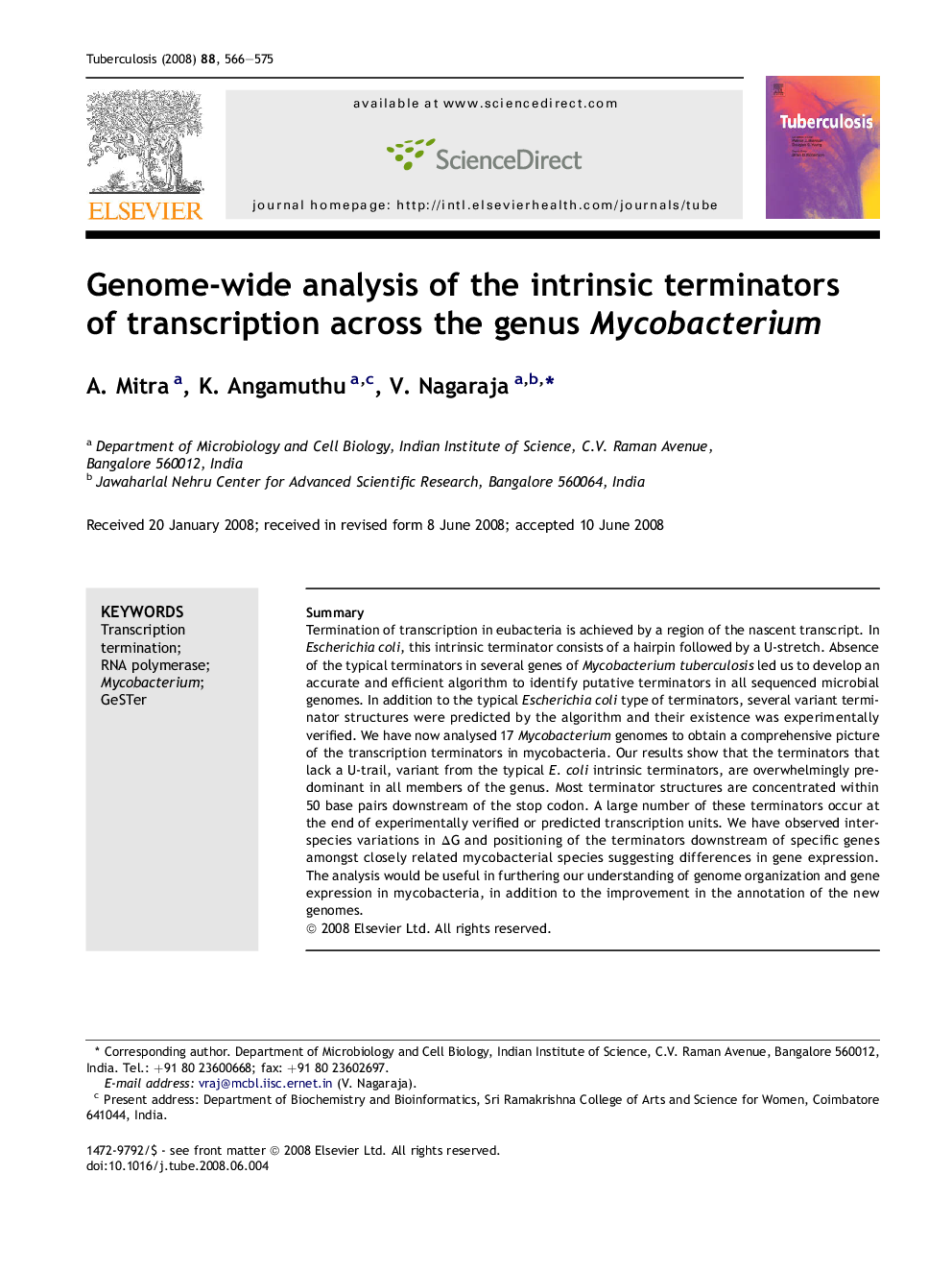 Genome-wide analysis of the intrinsic terminators of transcription across the genus Mycobacterium