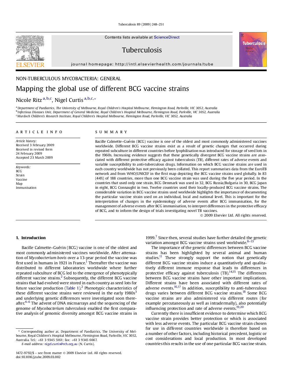 Mapping the global use of different BCG vaccine strains