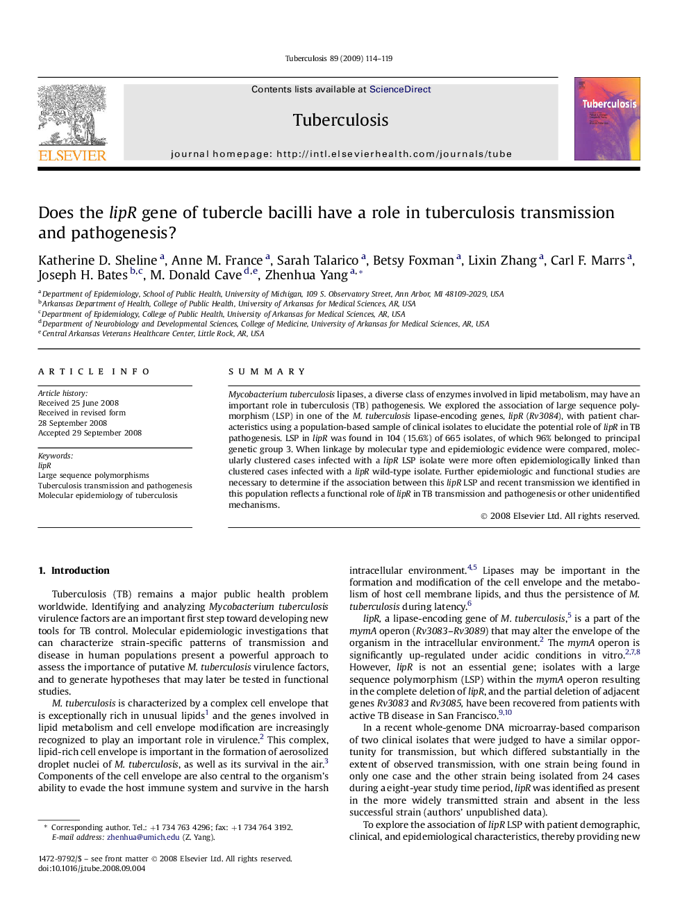 Does the lipR gene of tubercle bacilli have a role in tuberculosis transmission and pathogenesis?