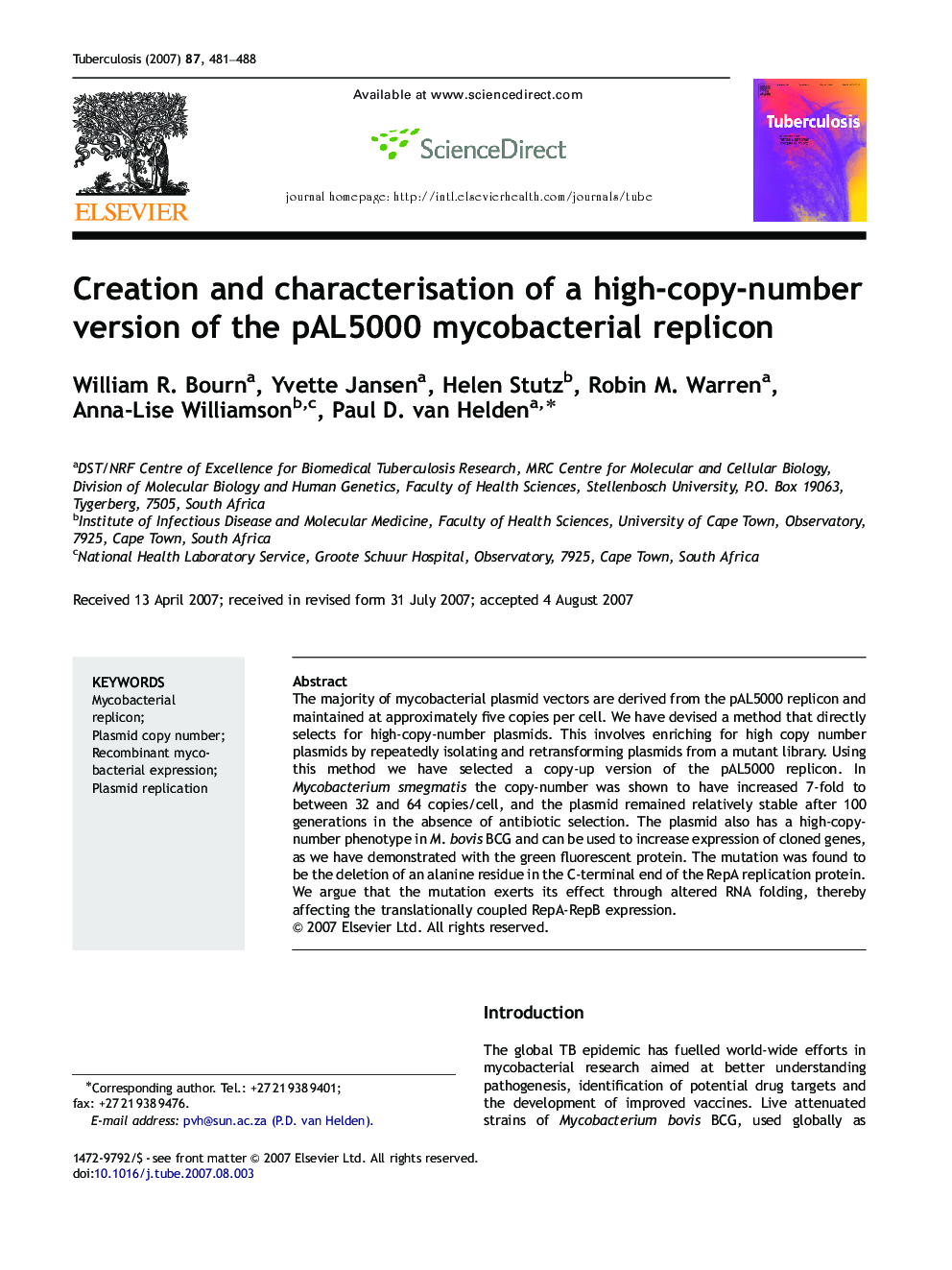 Creation and characterisation of a high-copy-number version of the pAL5000 mycobacterial replicon