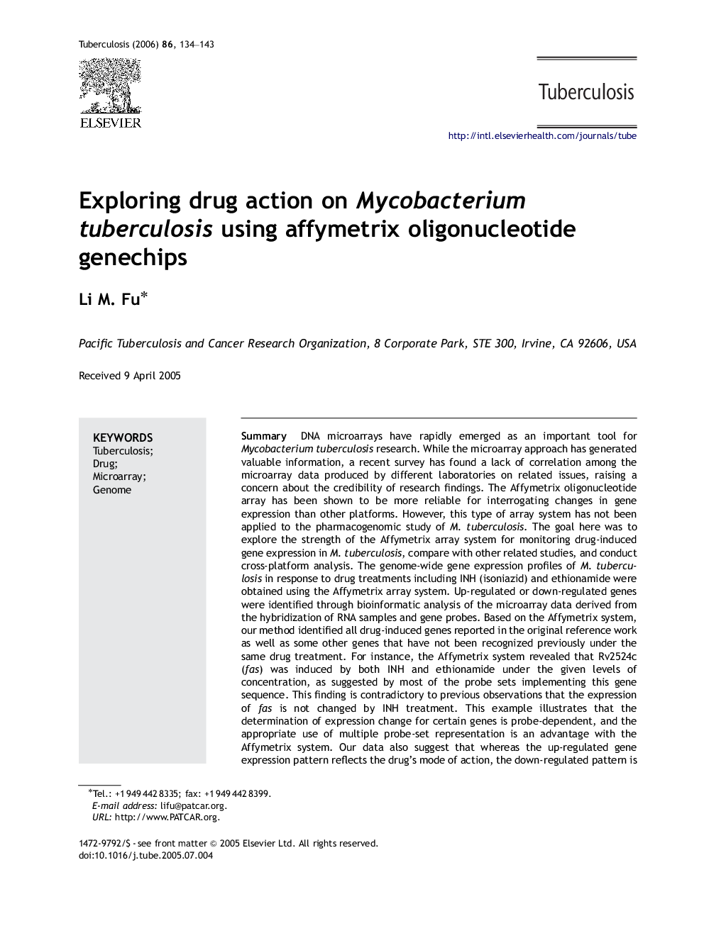 Exploring drug action on Mycobacterium tuberculosis using affymetrix oligonucleotide genechips