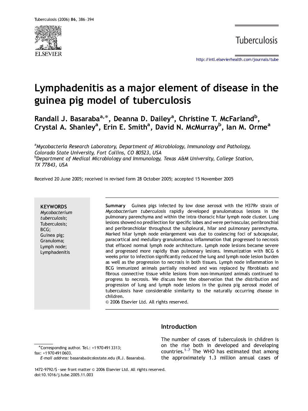 Lymphadenitis as a major element of disease in the guinea pig model of tuberculosis