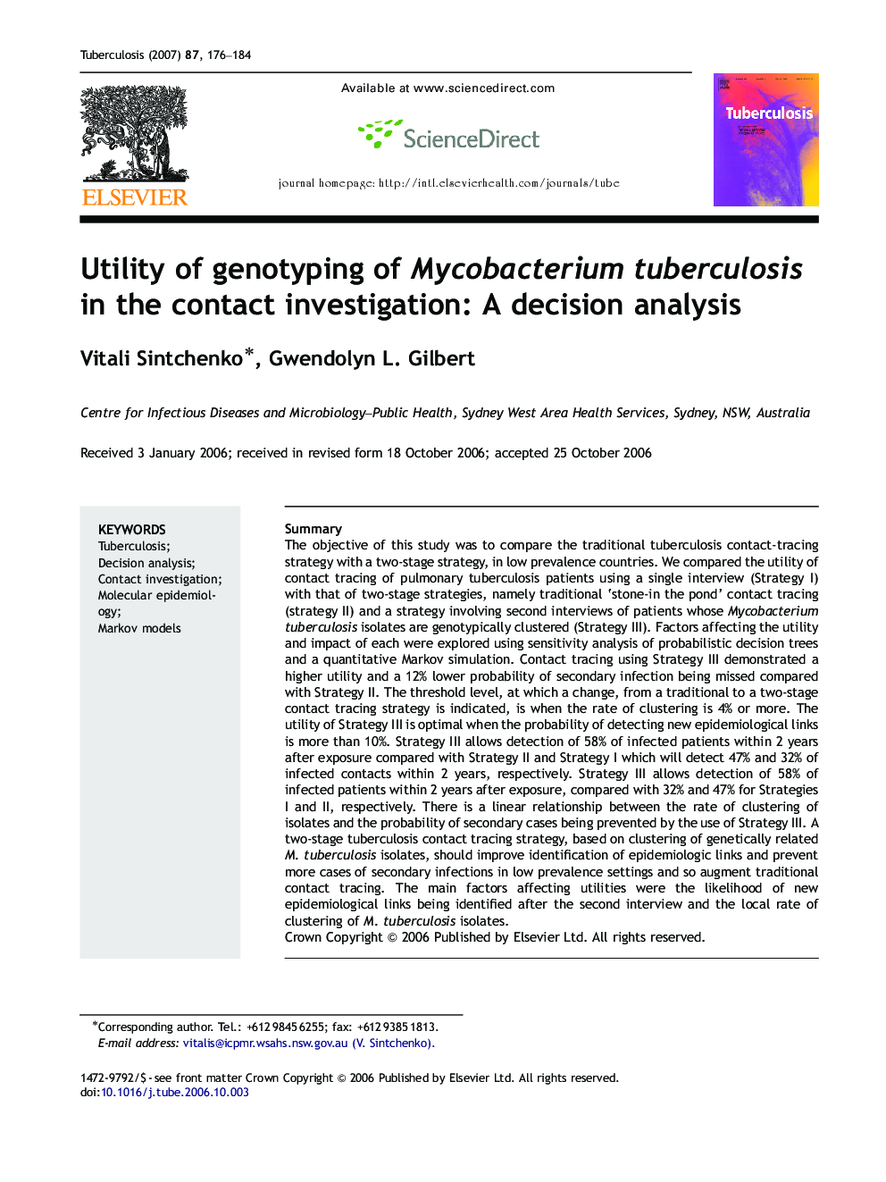 Utility of genotyping of Mycobacterium tuberculosis in the contact investigation: A decision analysis