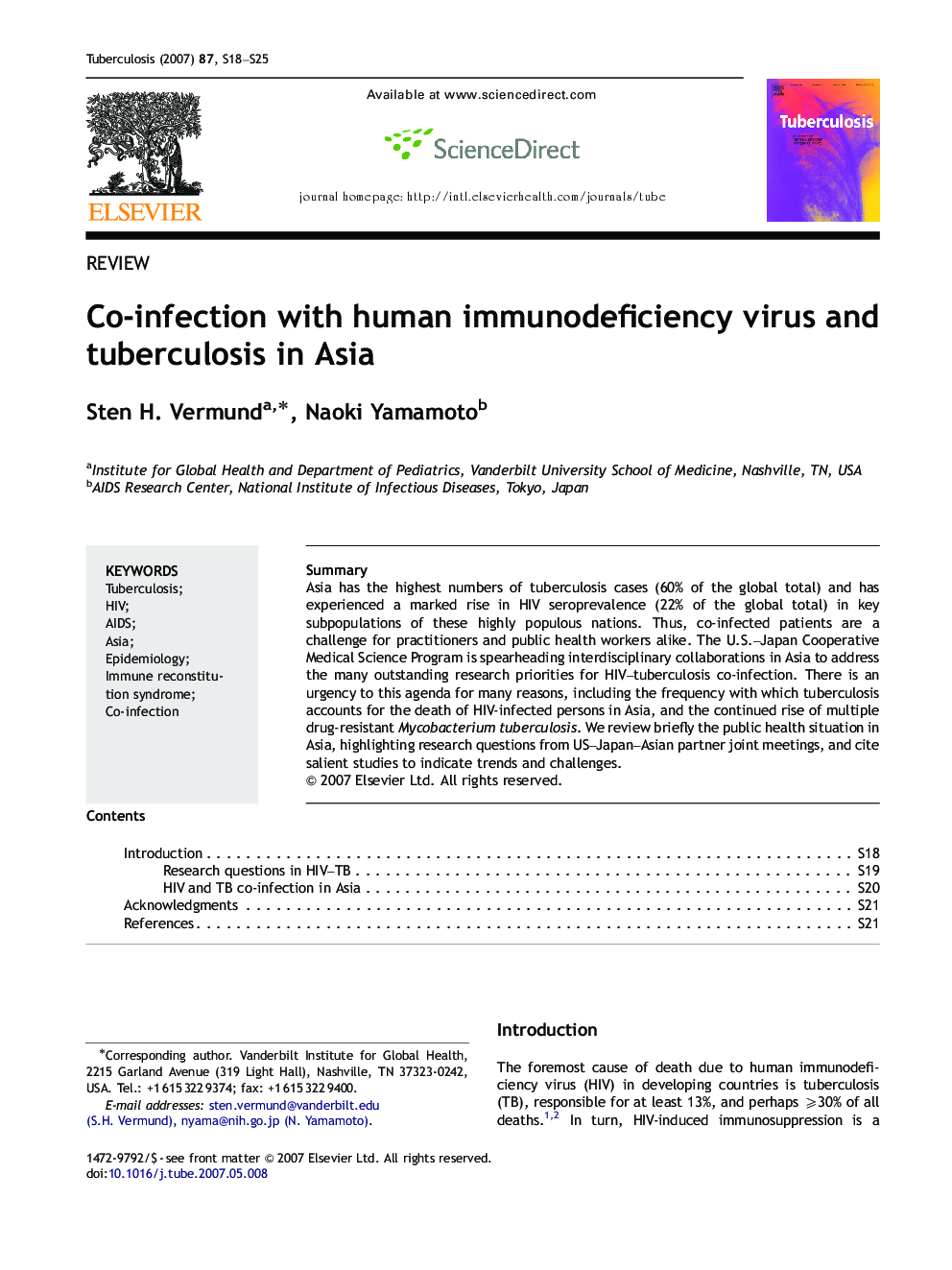 Co-infection with human immunodeficiency virus and tuberculosis in Asia