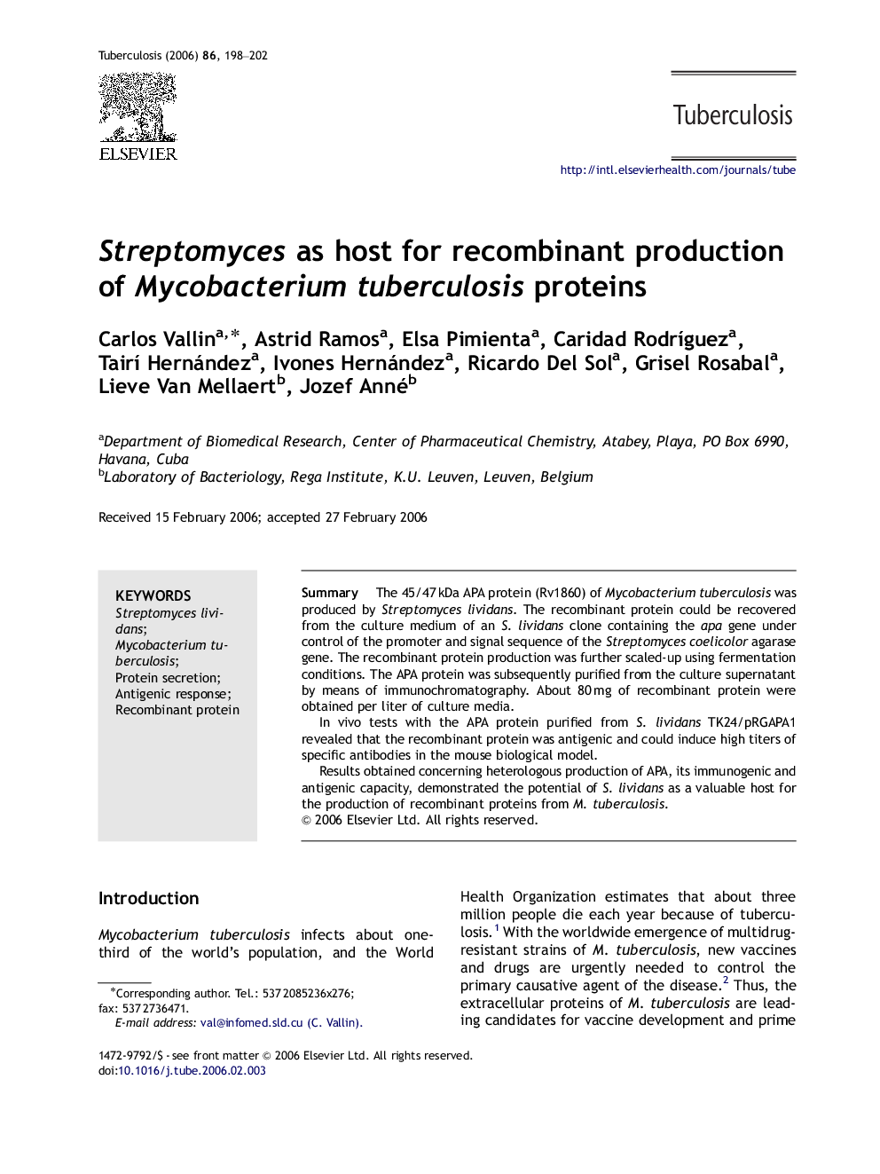 Streptomyces as host for recombinant production of Mycobacterium tuberculosis proteins